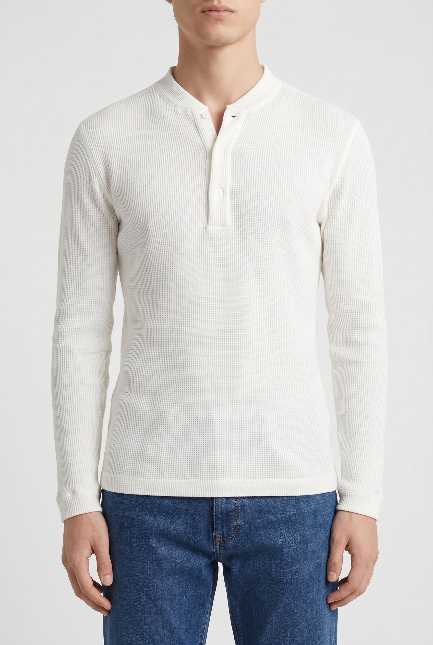 BRUNELLO CUCINELLI MEN'S OFF WHITE WAFFLE KNIT SHIRT