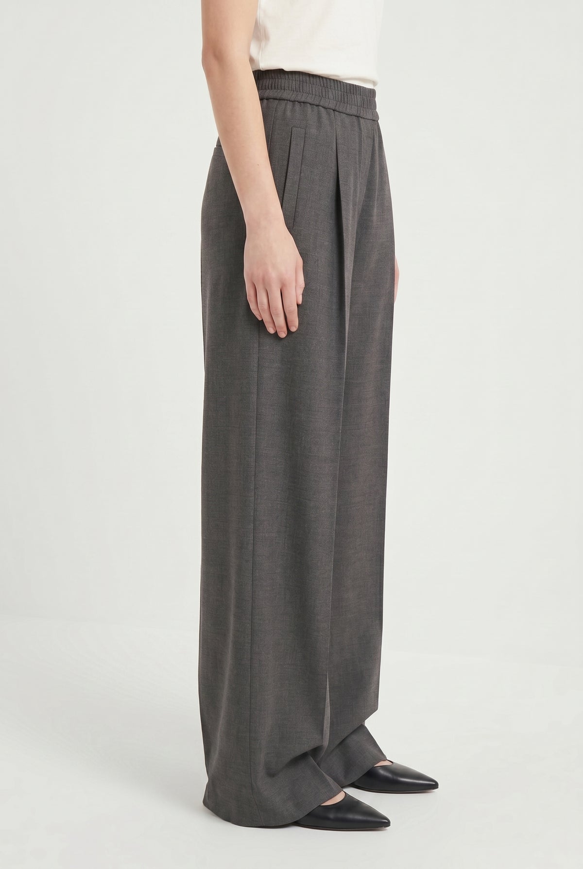 BRUNELLO CUCINELLI WOMEN'S DARK GREY WIDE LEG TROUSERS