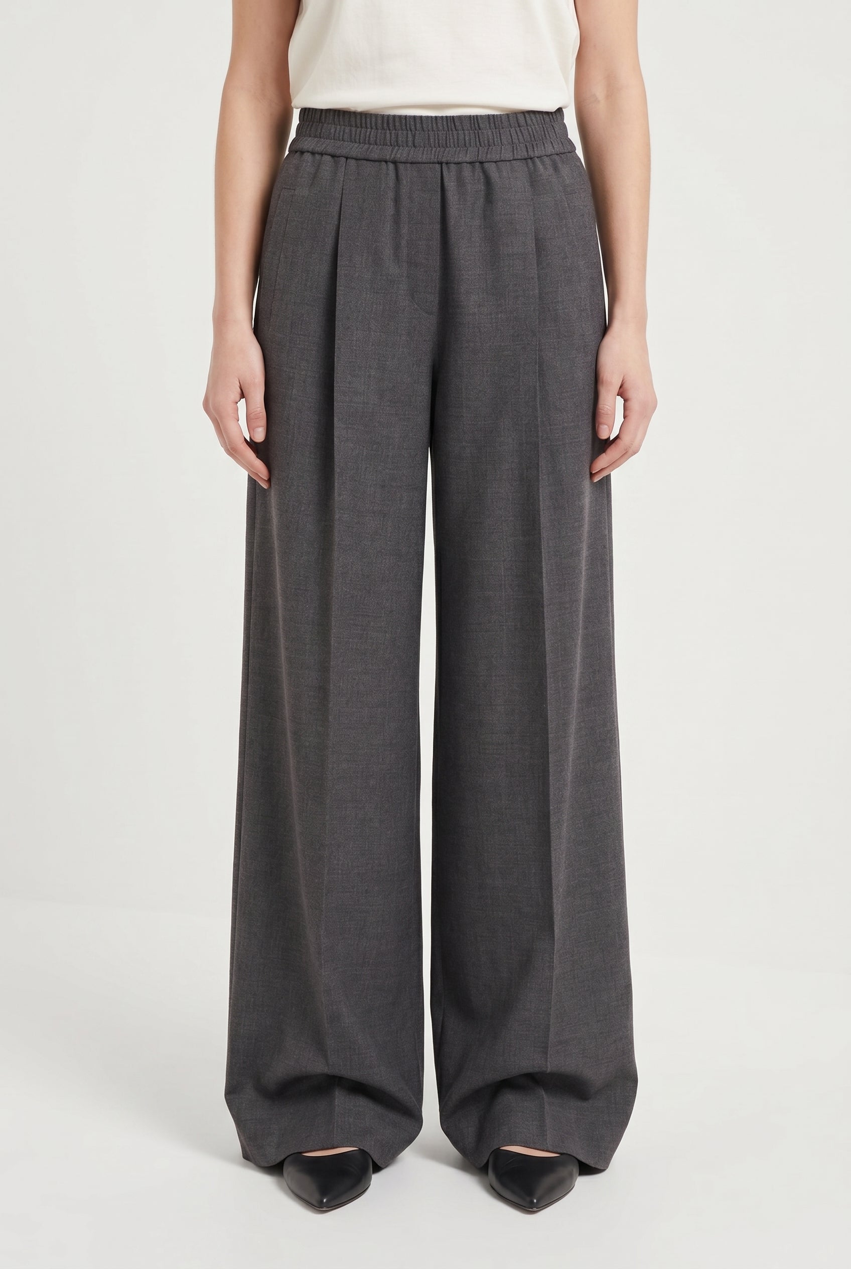 BRUNELLO CUCINELLI WOMEN'S DARK GREY WIDE LEG TROUSERS