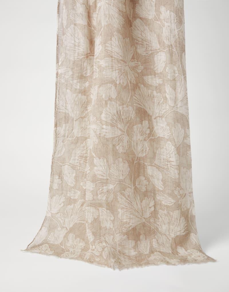 BRUNELLO CUCINELLI WOMEN'S BEIGE LINEN FLORAL SCARF