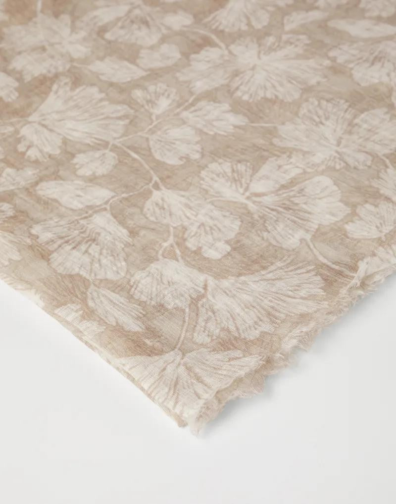 BRUNELLO CUCINELLI WOMEN'S BEIGE LINEN FLORAL SCARF
