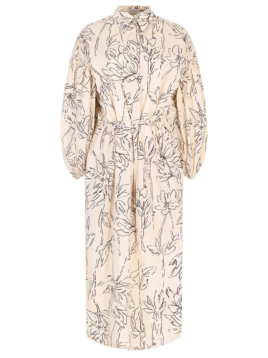 BRUNELLO CUCINELLI WOMEN'S CREAM FLORAL COTTON DRESS