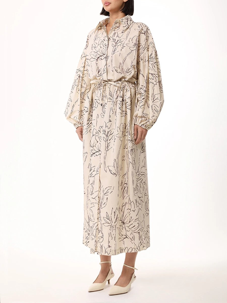 BRUNELLO CUCINELLI WOMEN'S CREAM FLORAL COTTON DRESS
