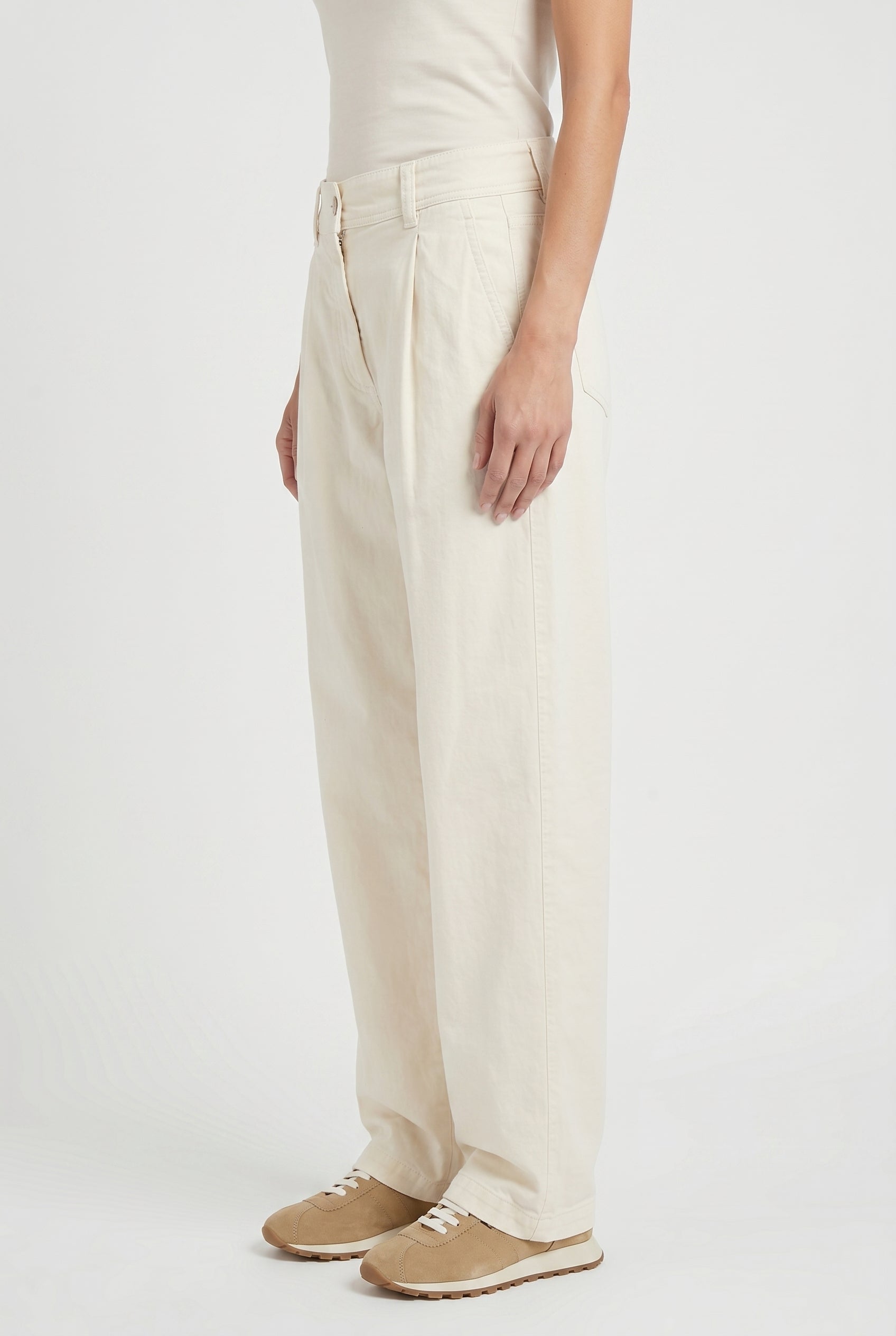 BRUNELLO CUCINELLI WOMEN'S OFF WHITE RELAXED COTTON TROUSERS