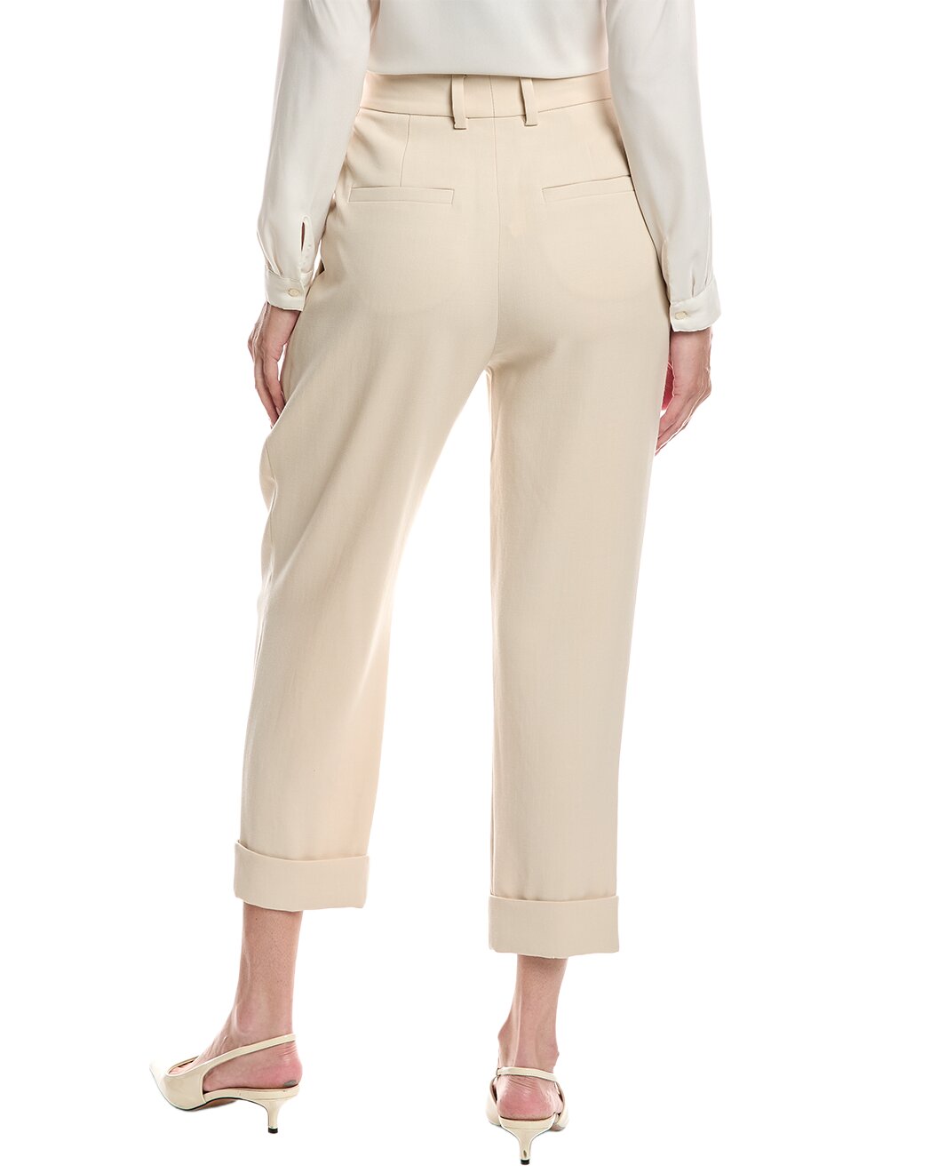 BRUNELLO CUCINELLI WOMEN'S CREAM WOOL BLEND PLEATED TROUSERS