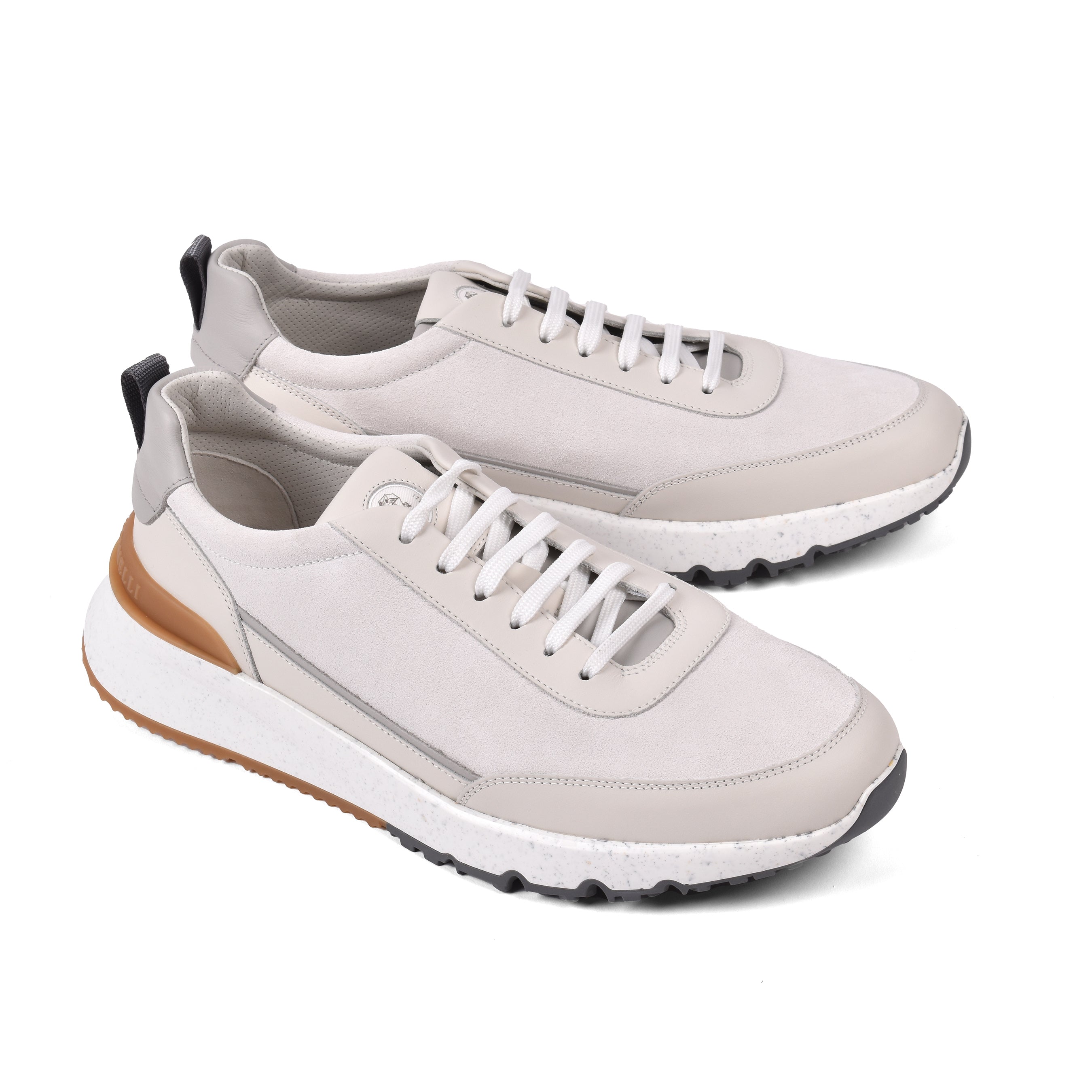 BRUNELLO CUCINELLI MEN'S OFF WHITE LEATHER SNEAKERS