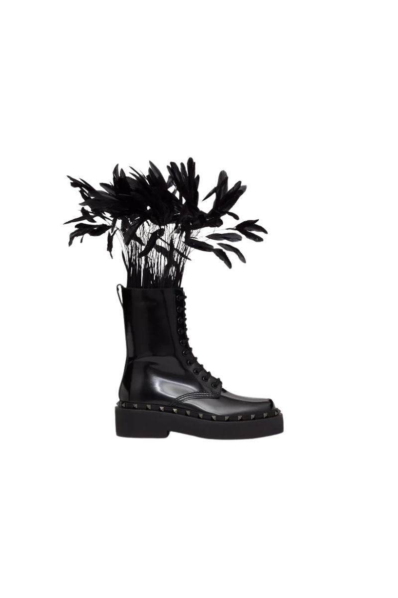 Valentino Garavani Rockstud M-Way Combat Boots In Black