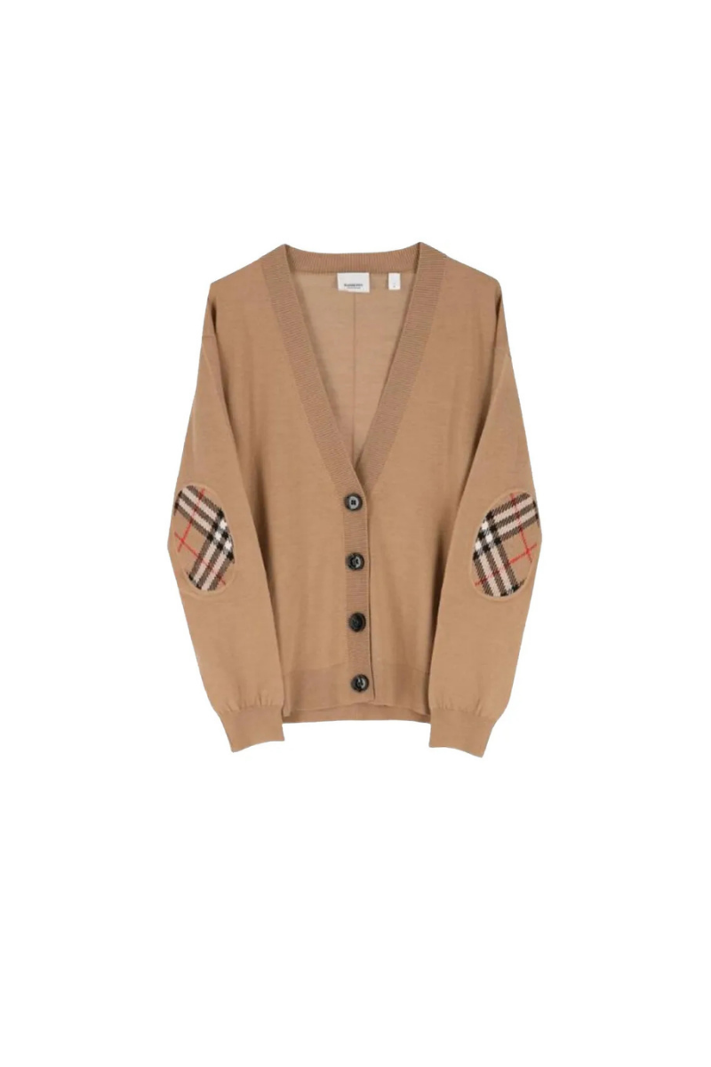 Burberry Dornoch Check Patch Merino Wool Cardigan - Beige