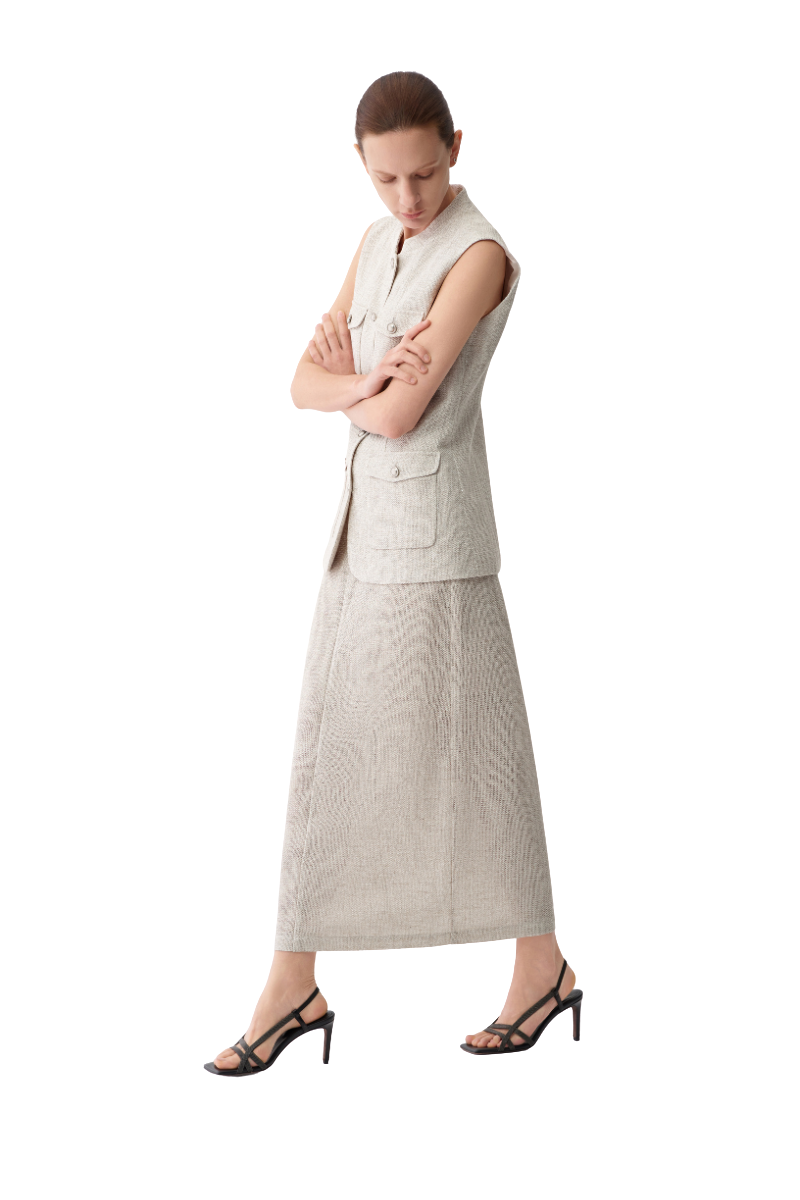 Max Simple Artisanal Lurex Skirt Flax MSES260014F