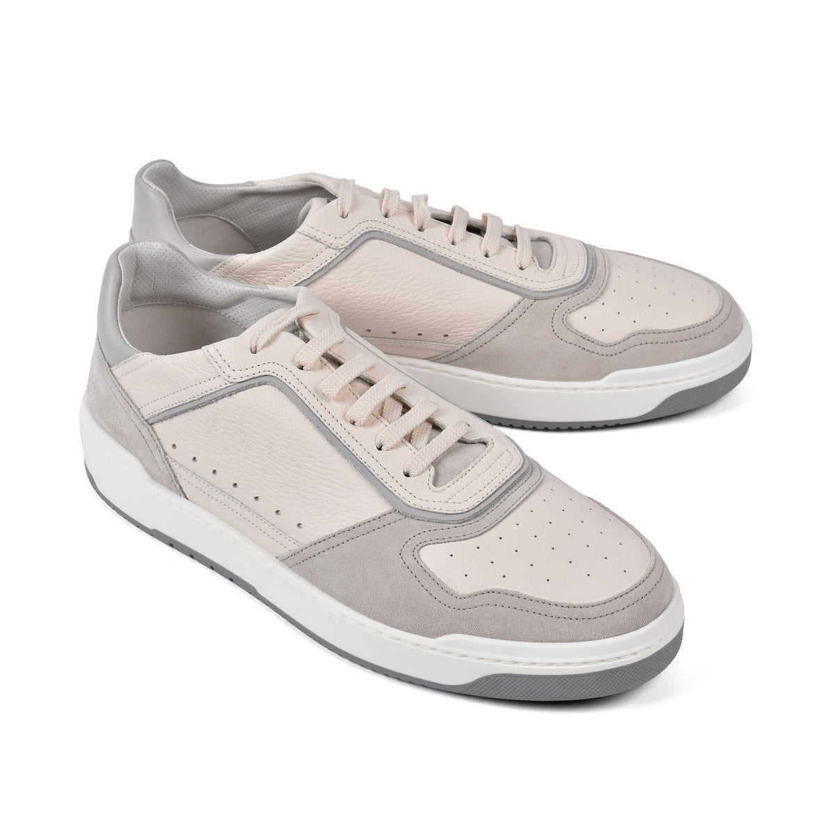 BRUNELLO CUCINELLI MEN'S OFF WHITE LEATHER SNEAKERS