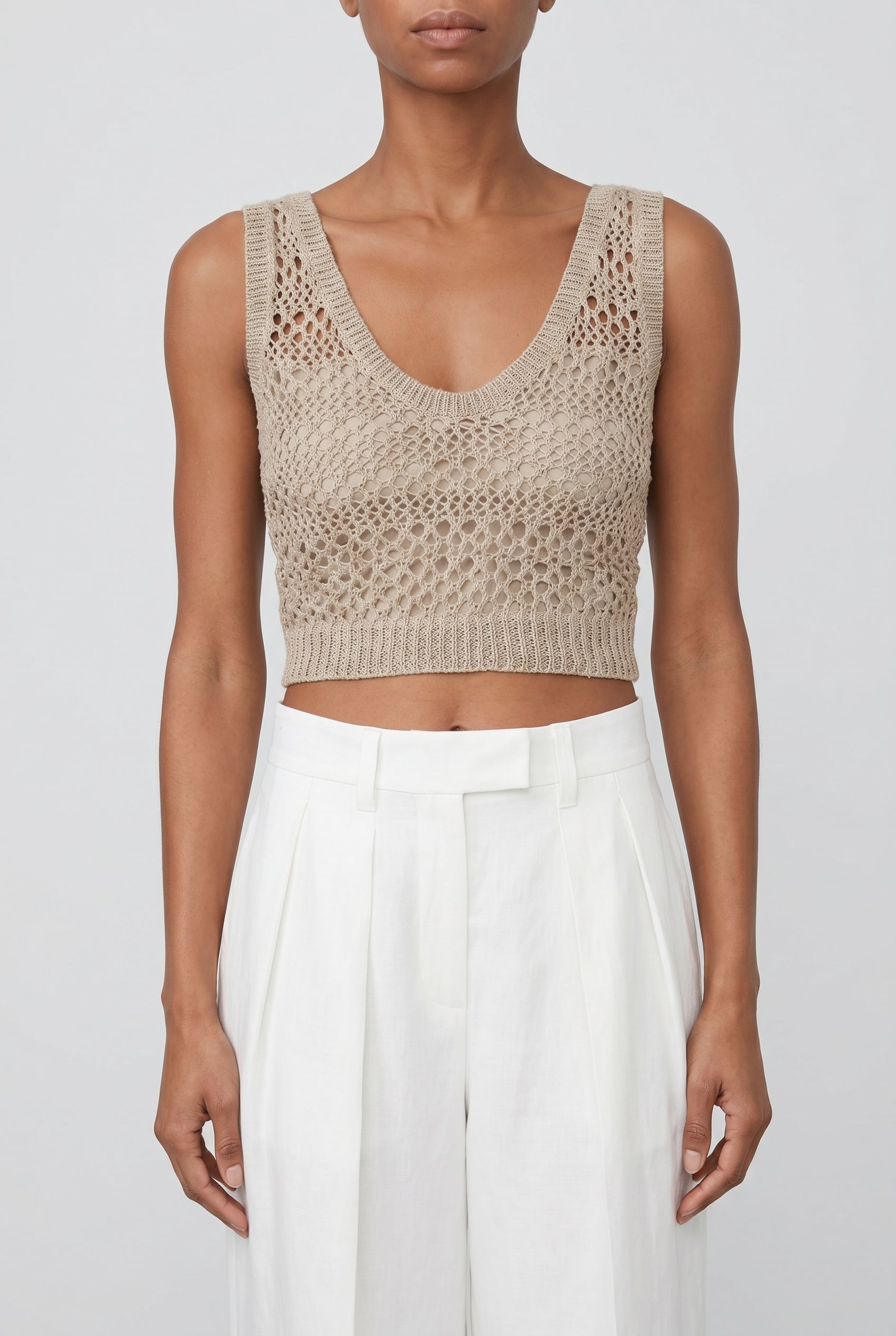 BRUNELLO CUCINELLI WOMEN'S BEIGE LINEN SILK KNIT SWEATER