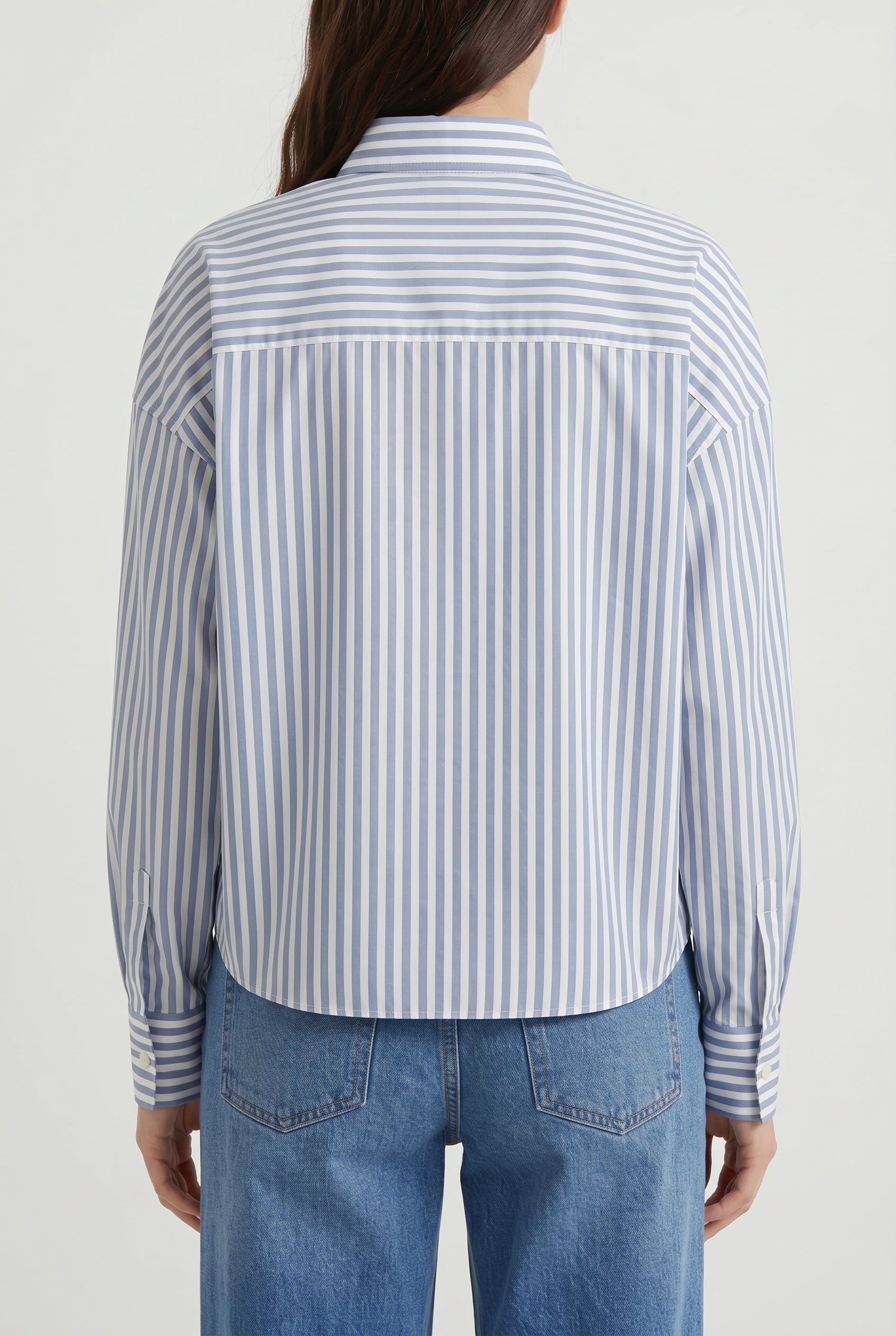 BRUNELLO CUCINELLI WOMEN'S BLUE STRIPED COTTON SILK SHIRT