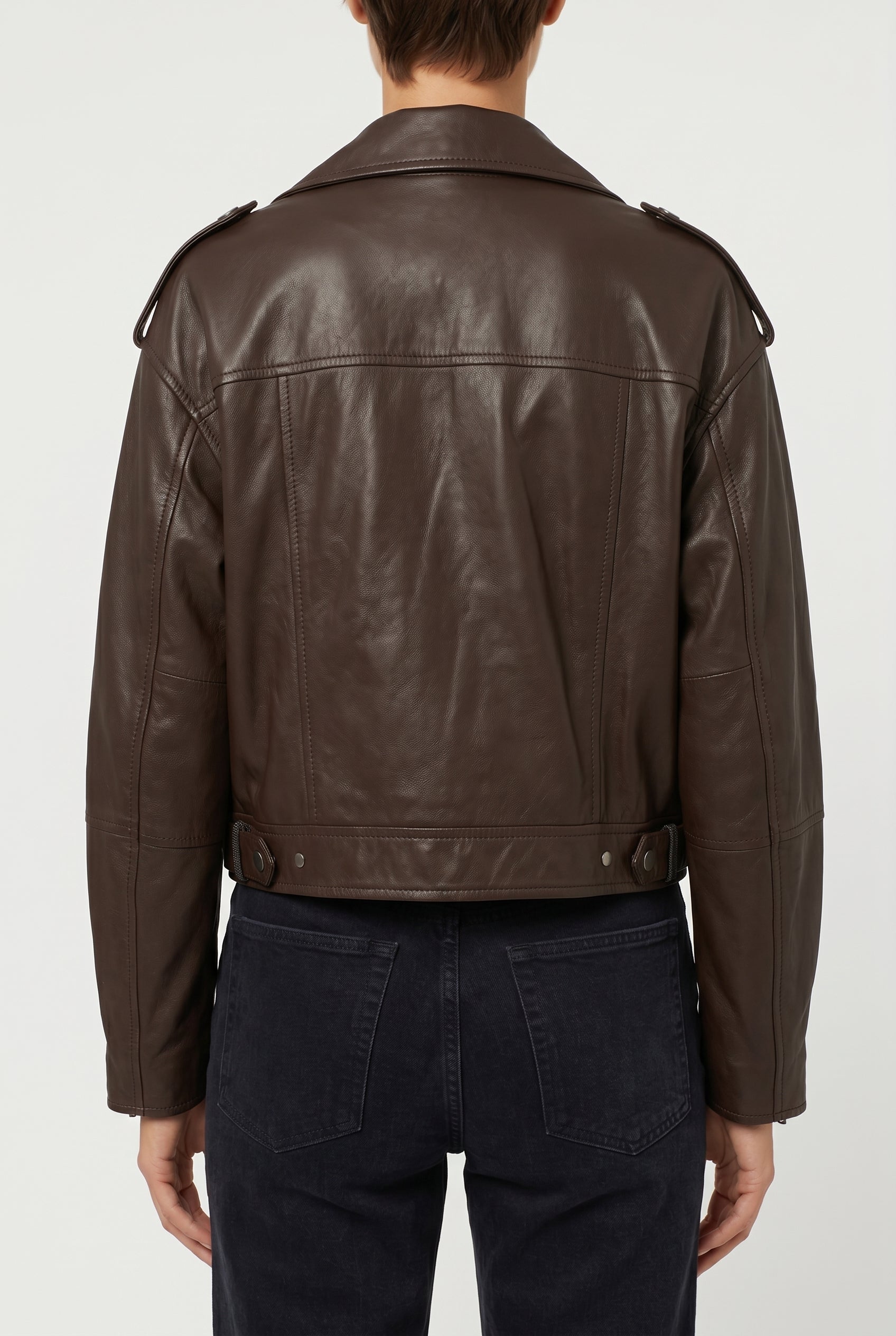 BRUNELLO CUCINELLI WOMEN'S DARK BROWN LEATHER JACKET