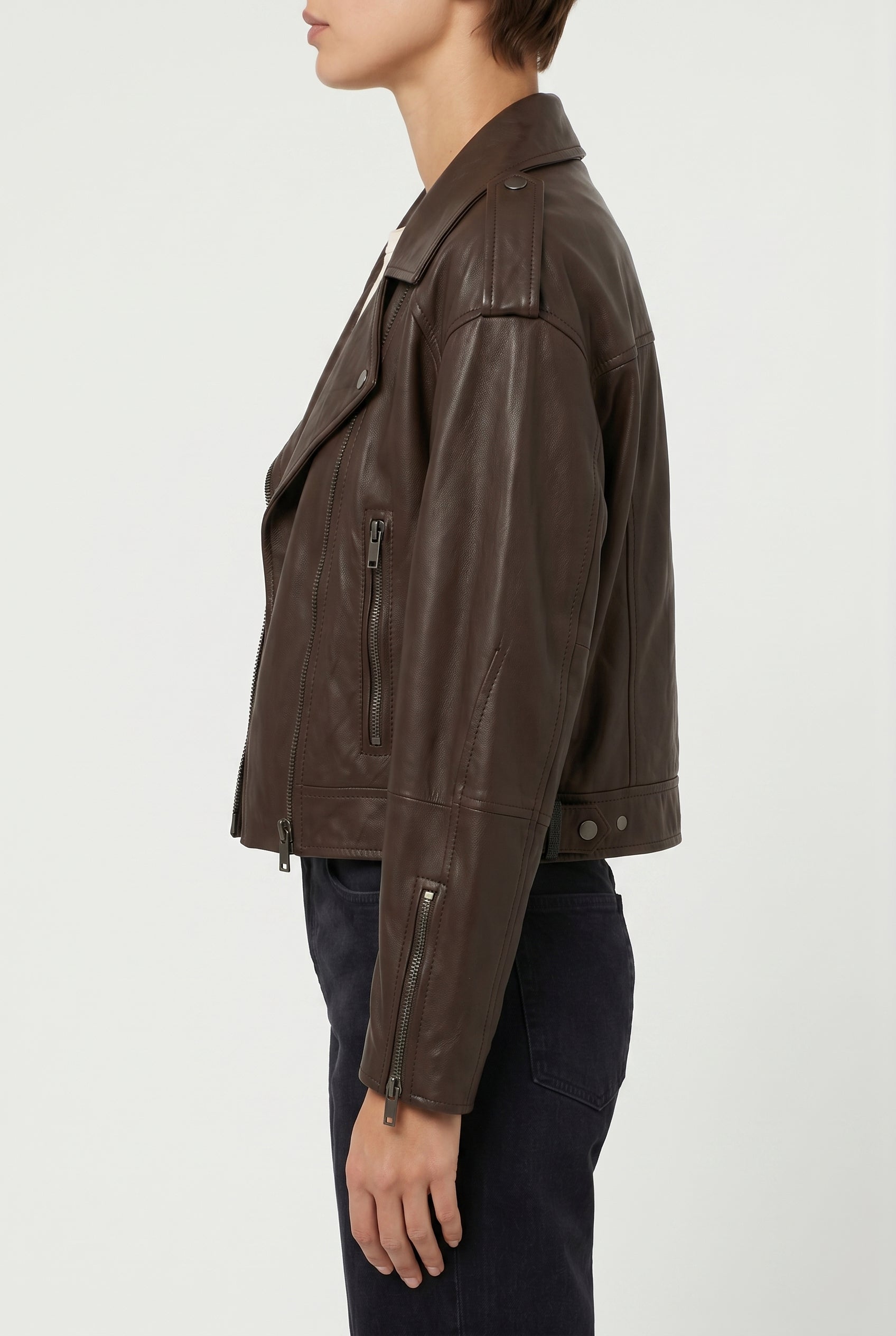 BRUNELLO CUCINELLI WOMEN'S DARK BROWN LEATHER JACKET