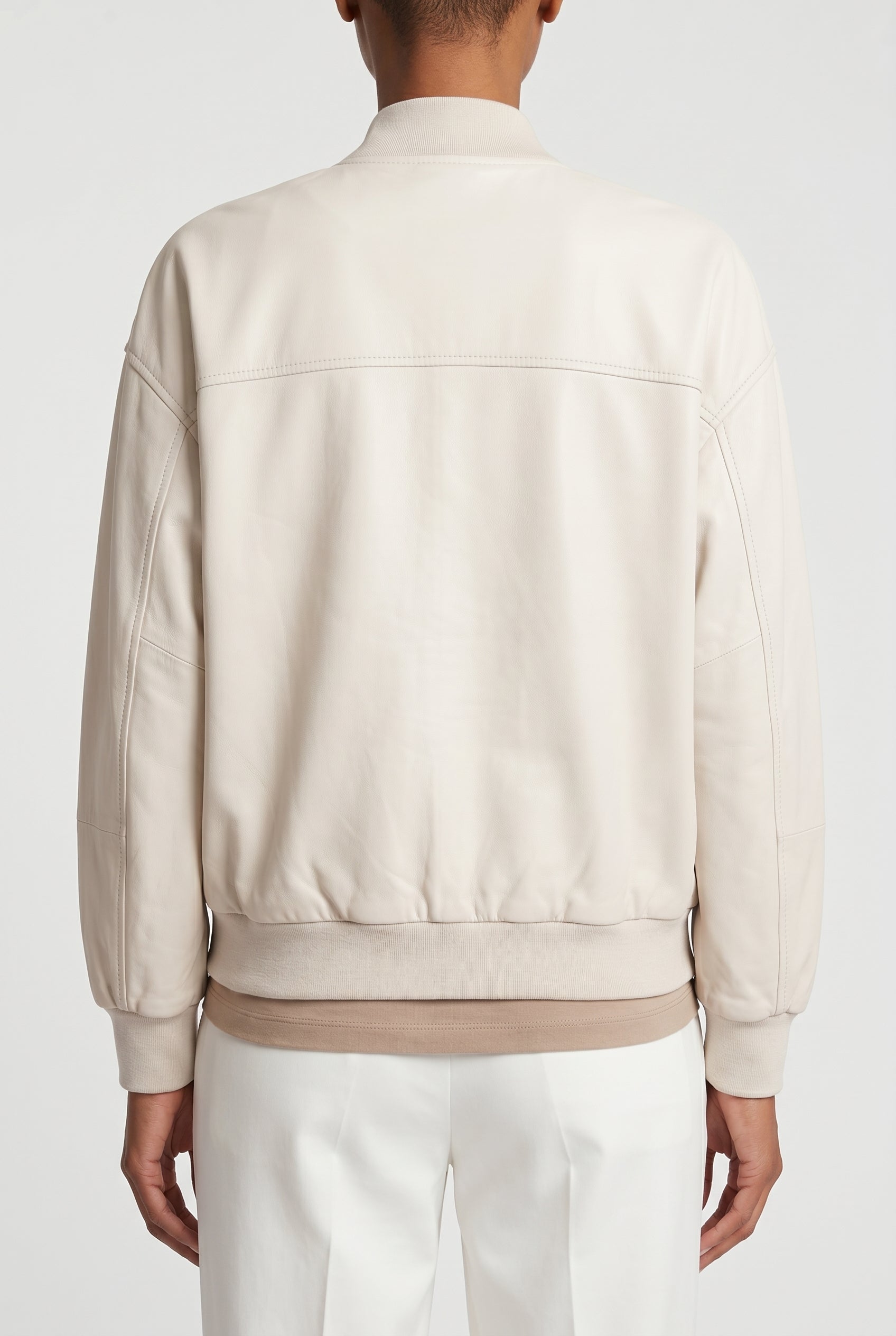 BRUNELLO CUCINELLI WOMEN'S OFF WHITE LEATHER BOMBER JACKET