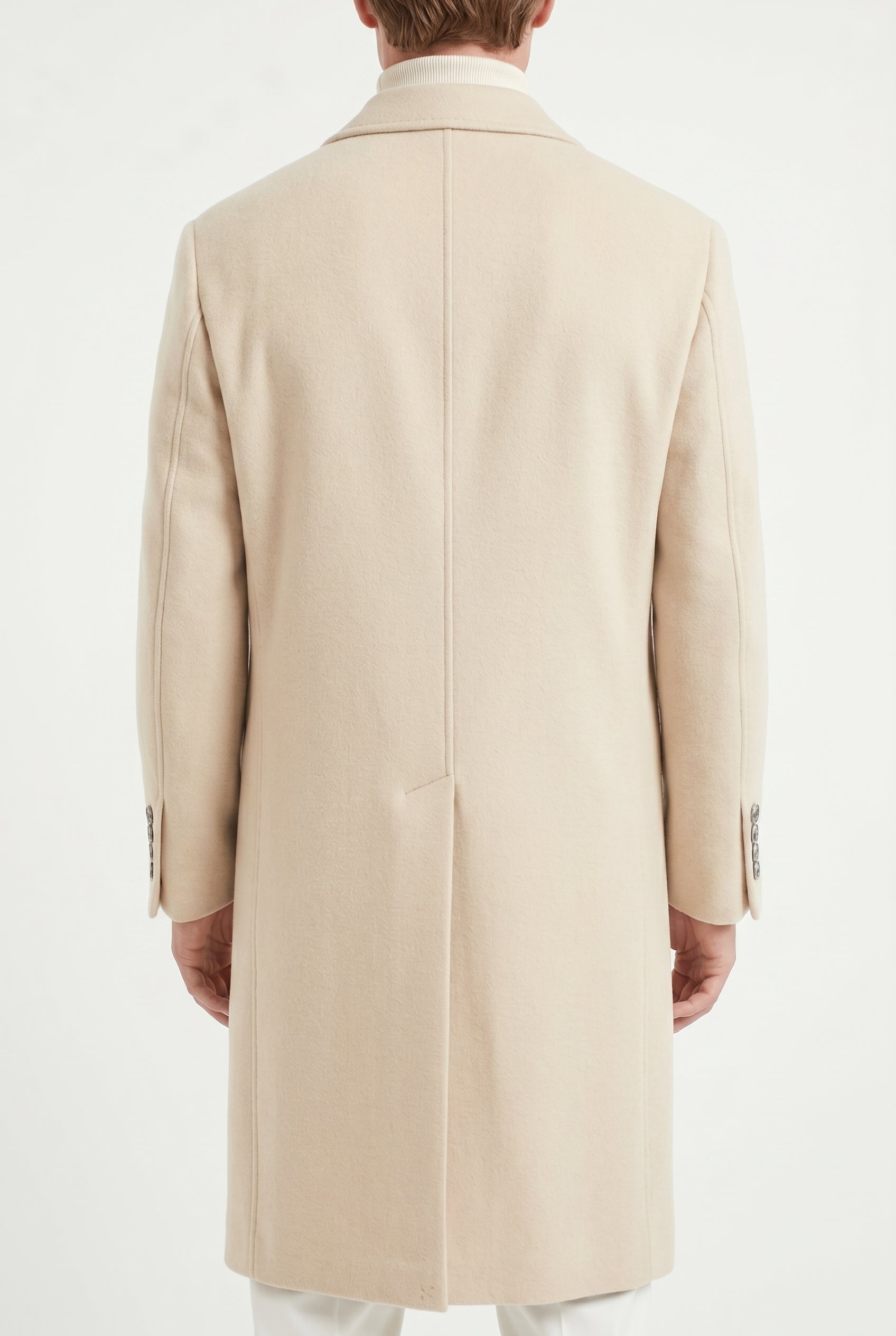 BRUNELLO CUCINELLI MEN'S LIGHT BEIGE WOOL OVERCOAT