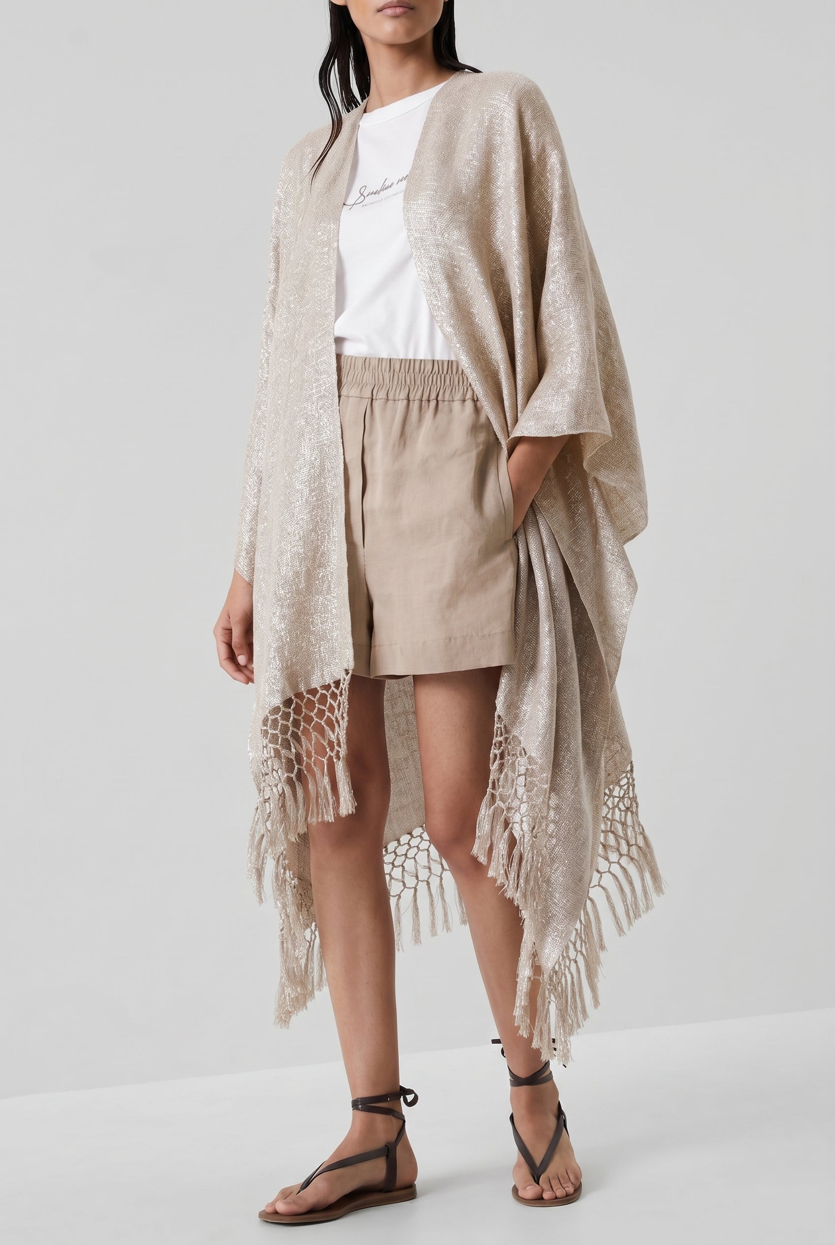 BRUNELLO CUCINELLI WOMEN'S BEIGE LINEN BLEND SCARF