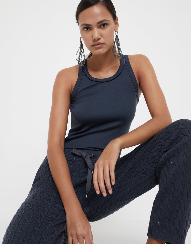 BRUNELLO CUCINELLI WOMEN'S DARK BLUE SLEEVELESS SHIRT