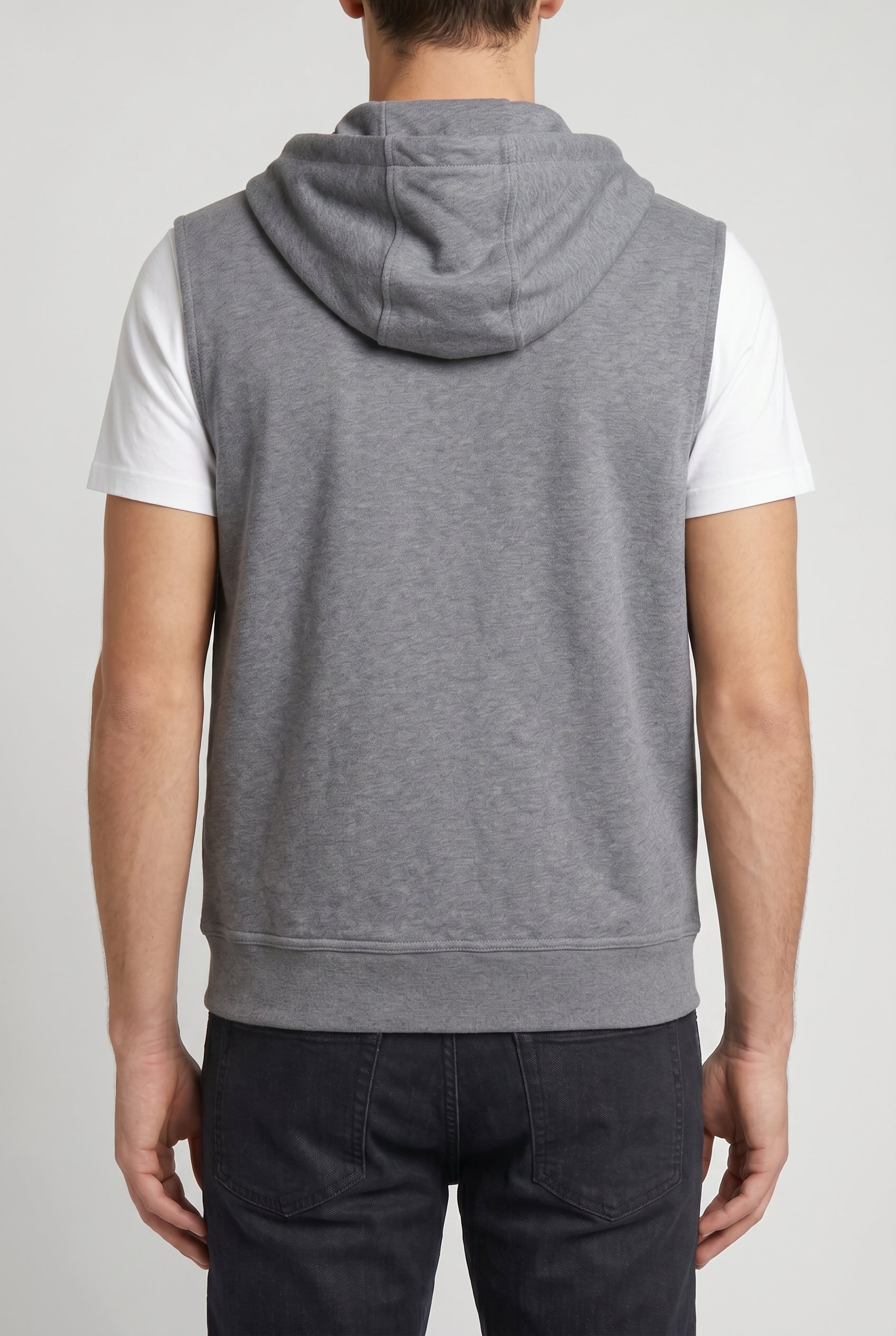 BRUNELLO CUCINELLI MEN'S GREY SLEEVELESS ZIP HOODIE
