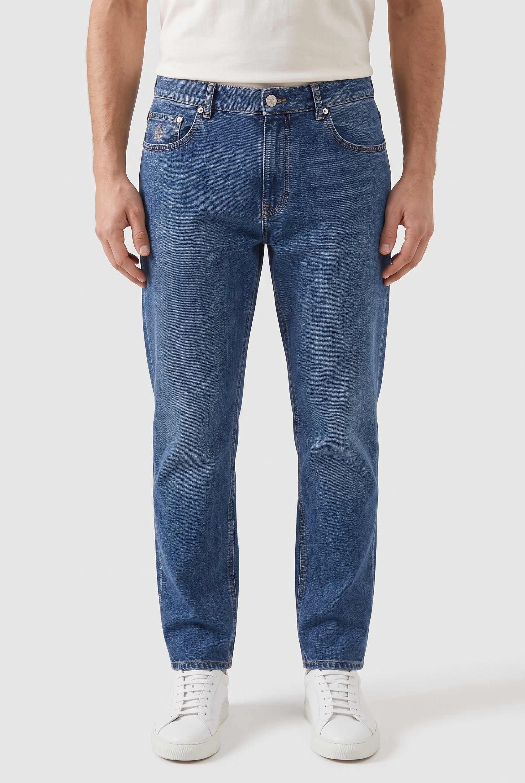 BRUNELLO CUCINELLI MEN'S MEDIUM BLUE TRADITIONAL TROUSERS