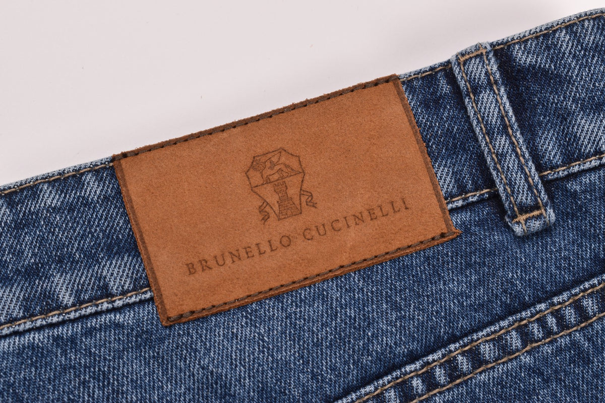 BRUNELLO CUCINELLI MEN'S MEDIUM BLUE TRADITIONAL TROUSERS