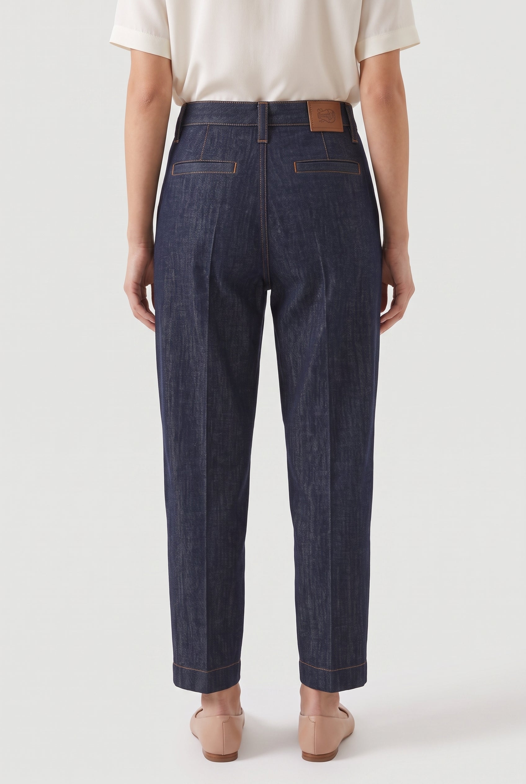 BRUNELLO CUCINELLI WOMEN'S DARK BLUE TAPERED TROUSERS