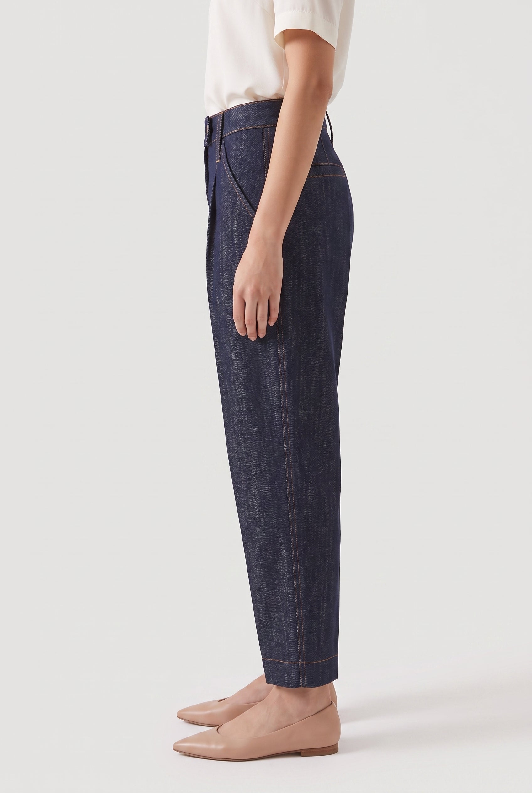 BRUNELLO CUCINELLI WOMEN'S DARK BLUE TAPERED TROUSERS