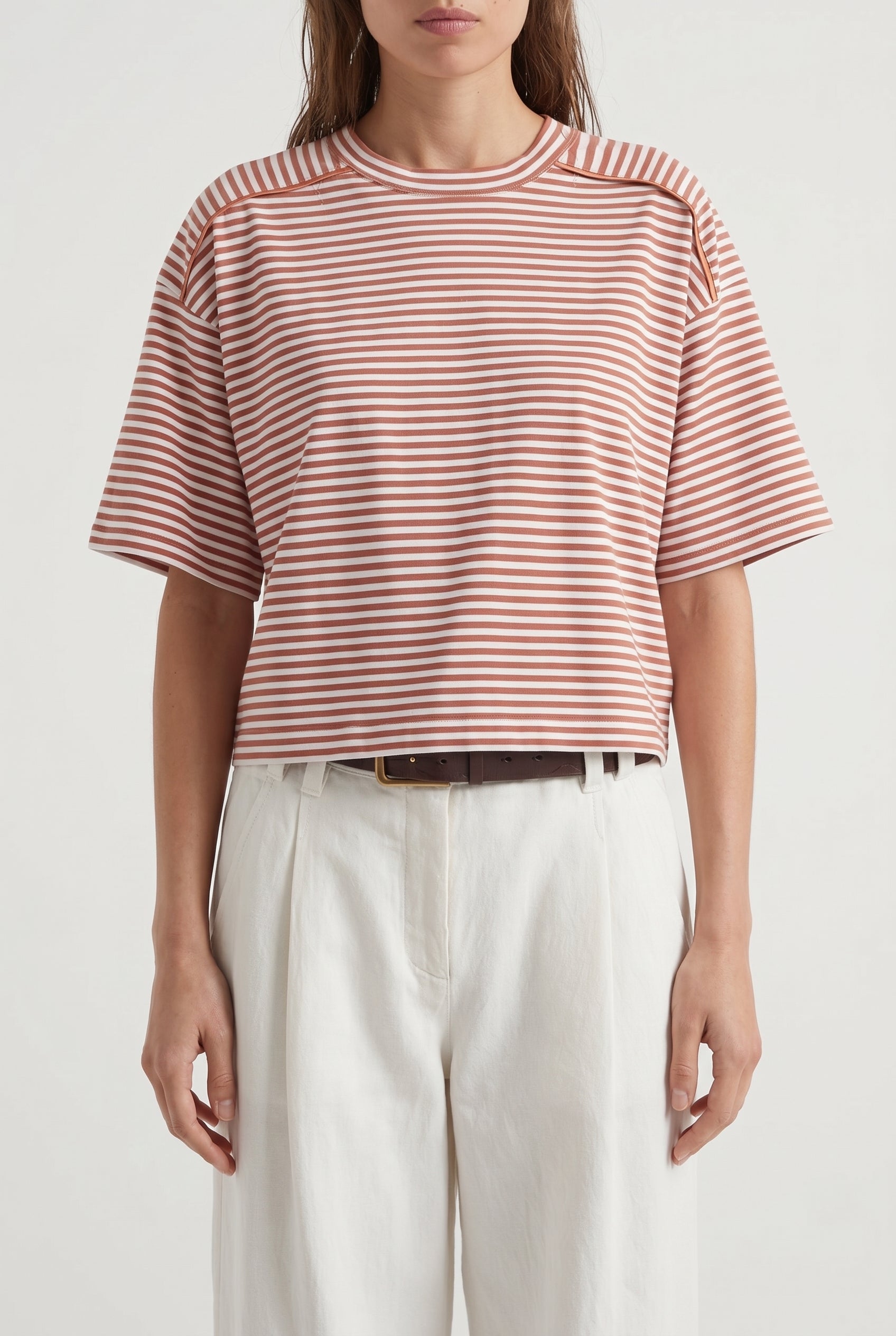 BRUNELLO CUCINELLI WOMEN'S RUST STRIPED RELAXED SHIRT