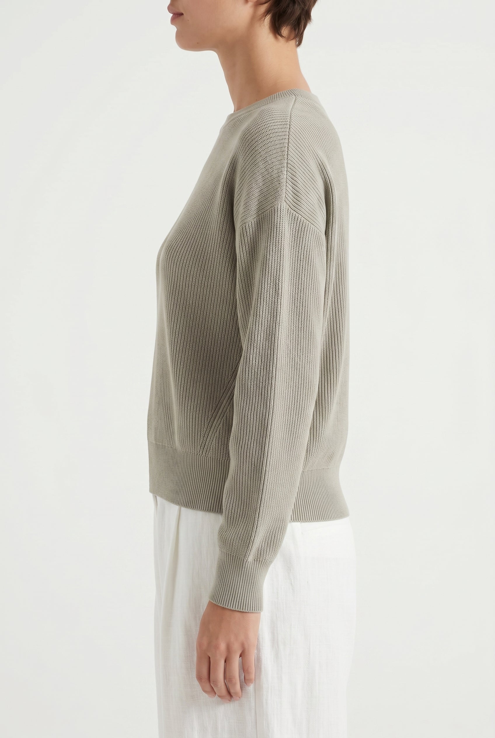 BRUNELLO CUCINELLI WOMEN'S LIGHT GREY RIBBED SWEATER