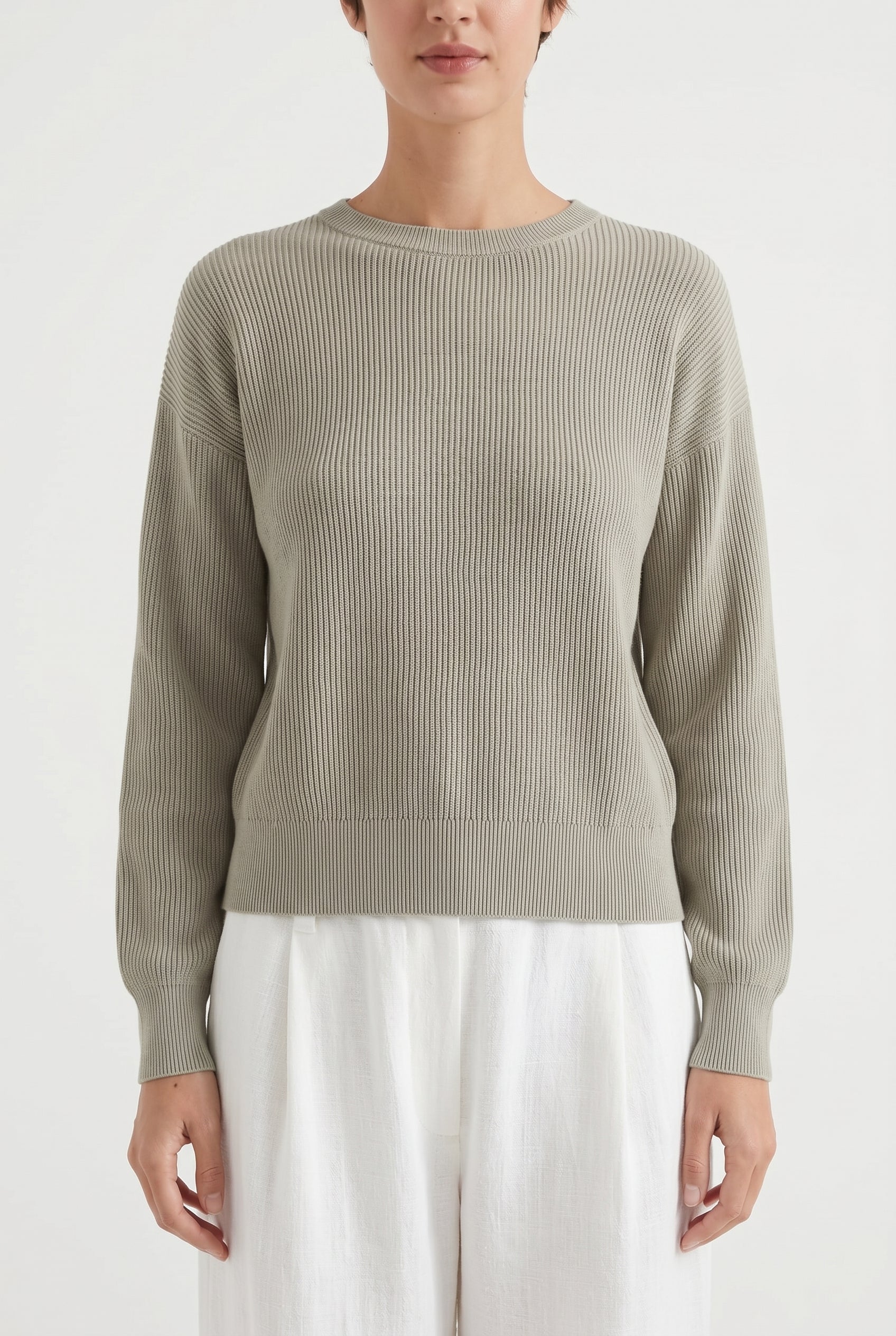 BRUNELLO CUCINELLI WOMEN'S LIGHT GREY RIBBED SWEATER