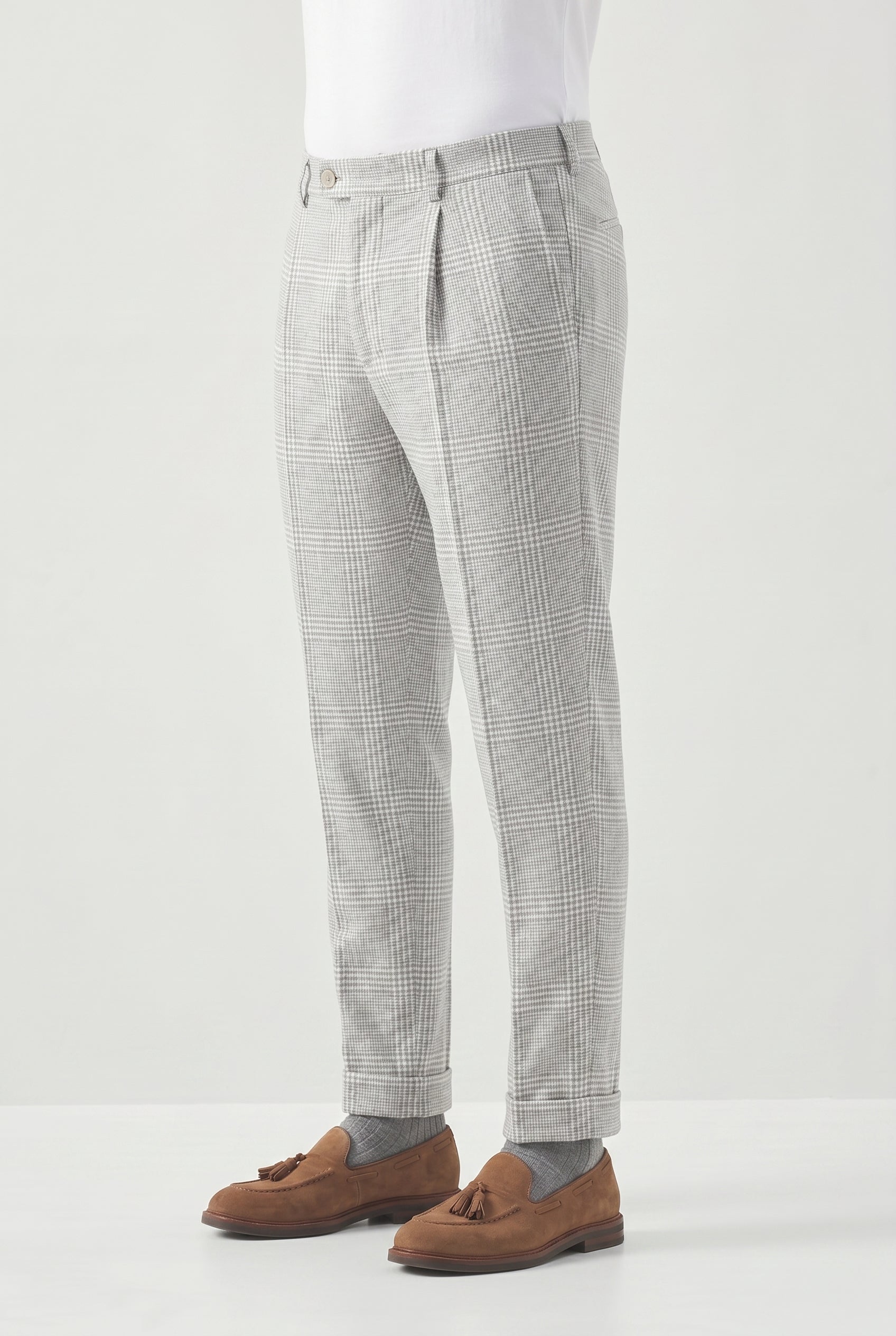 BRUNELLO CUCINELLI MEN'S LIGHT GREY WOOL TROUSERS