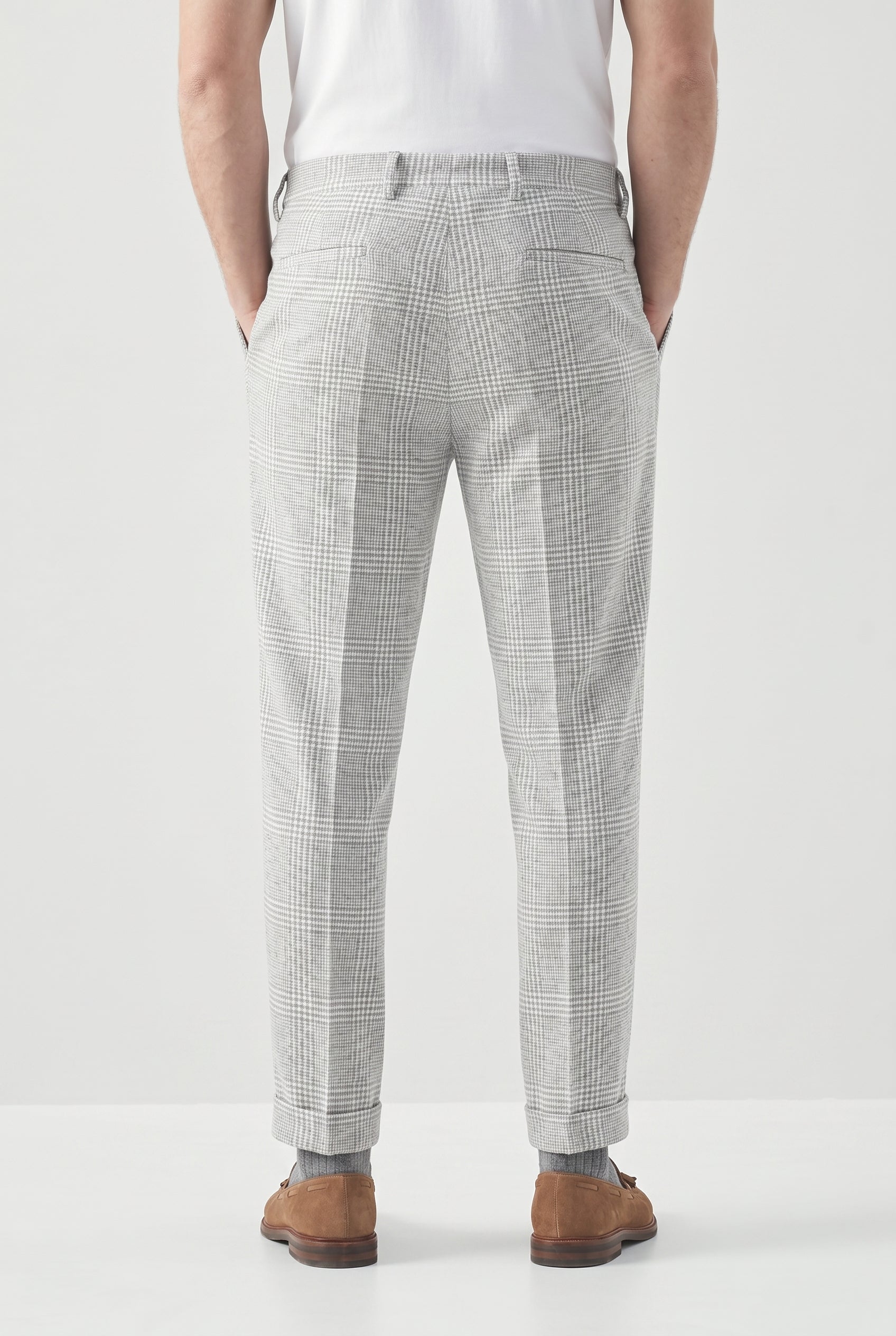 BRUNELLO CUCINELLI MEN'S LIGHT GREY WOOL TROUSERS