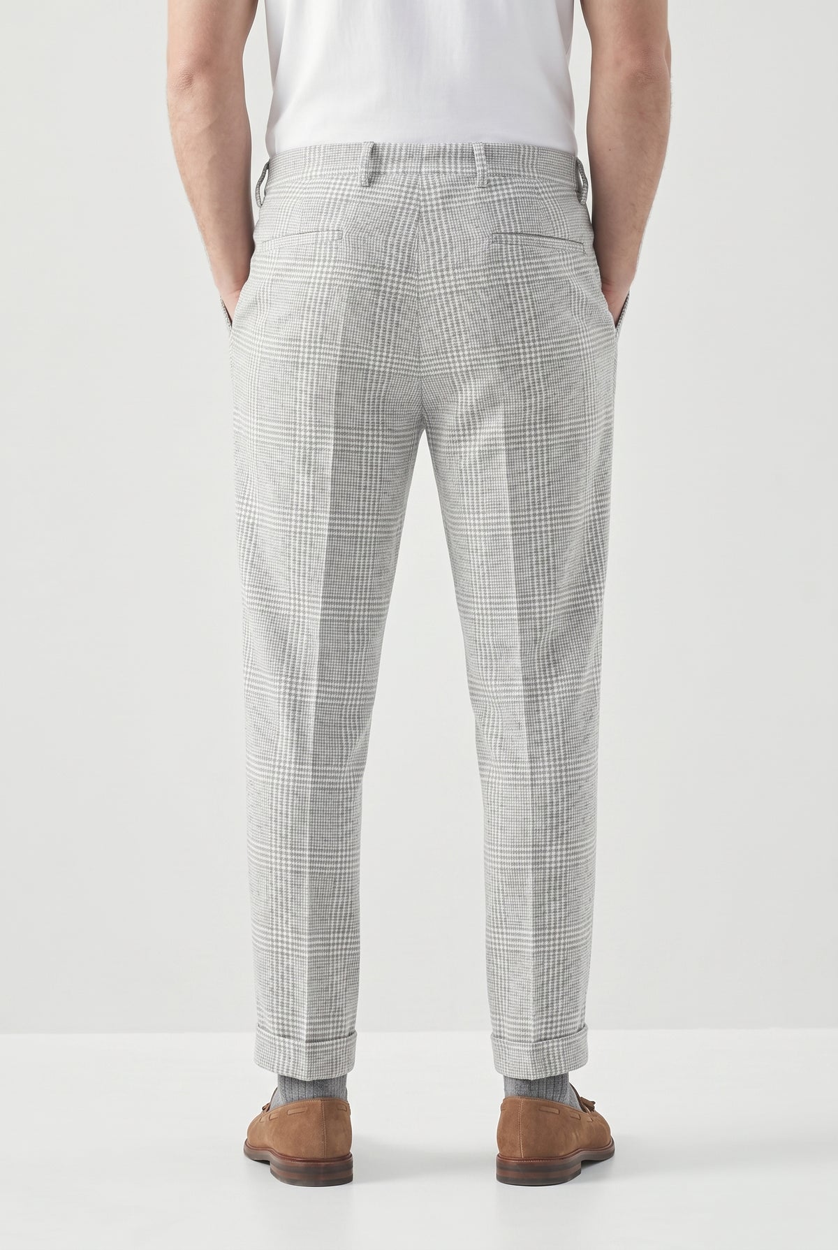 BRUNELLO CUCINELLI MEN'S LIGHT GREY WOOL TROUSERS