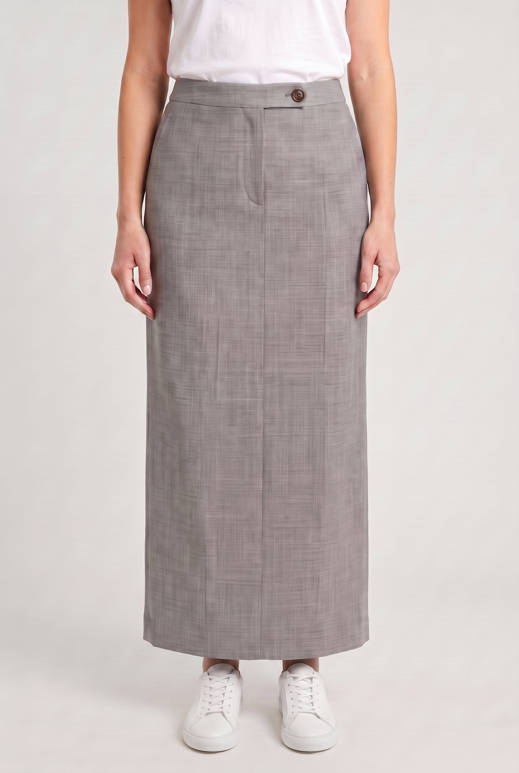 BRUNELLO CUCINELLI WOMEN'S LIGHT GREY WOOL PENCIL SKIRT