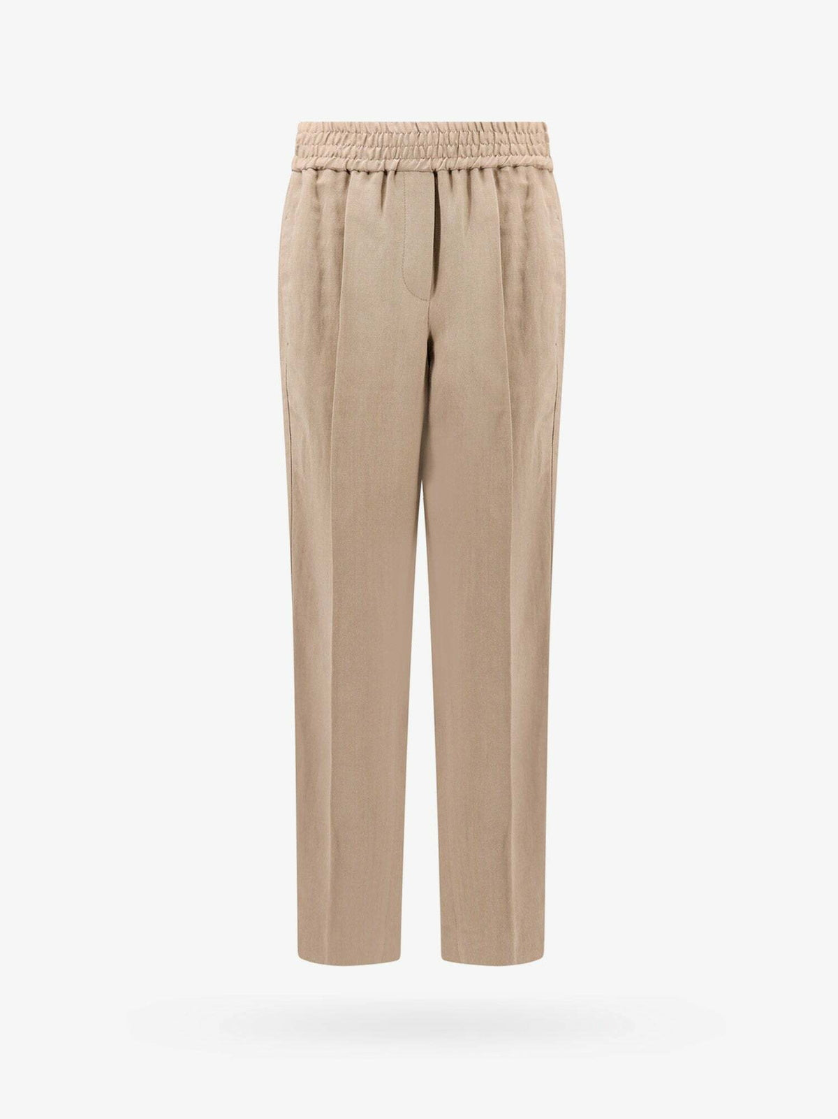BRUNELLO CUCINELLI WOMEN'S BEIGE RELAXED LINEN TROUSERS