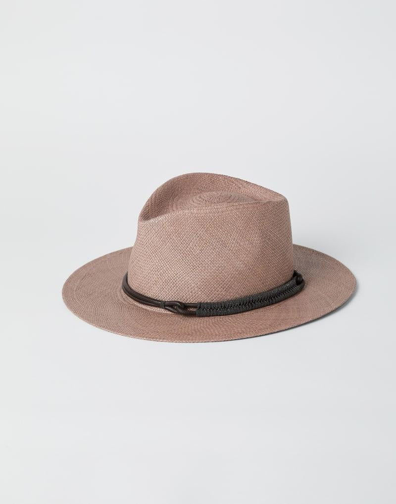 BRUNELLO CUCINELLI WOMEN'S BROWN WOVEN FEDORA HAT