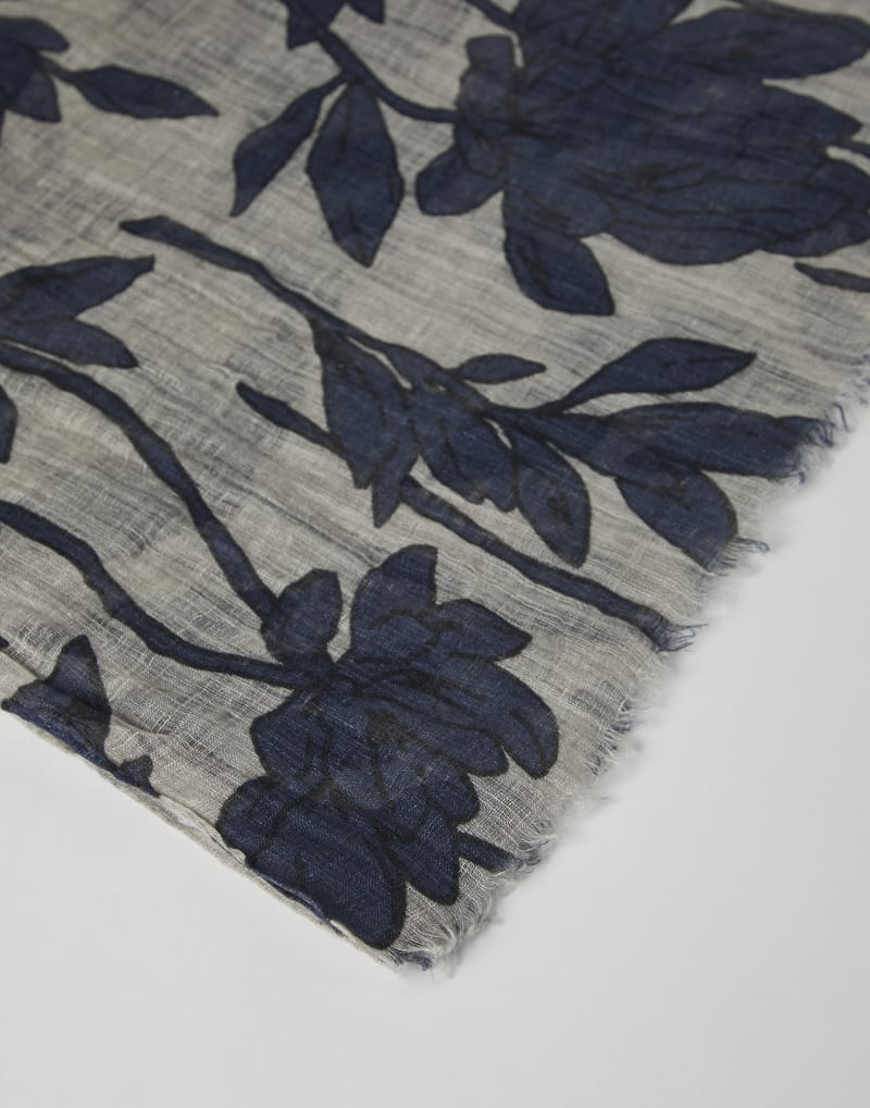 BRUNELLO CUCINELLI WOMEN'S BLUE FLORAL LINEN SCARF