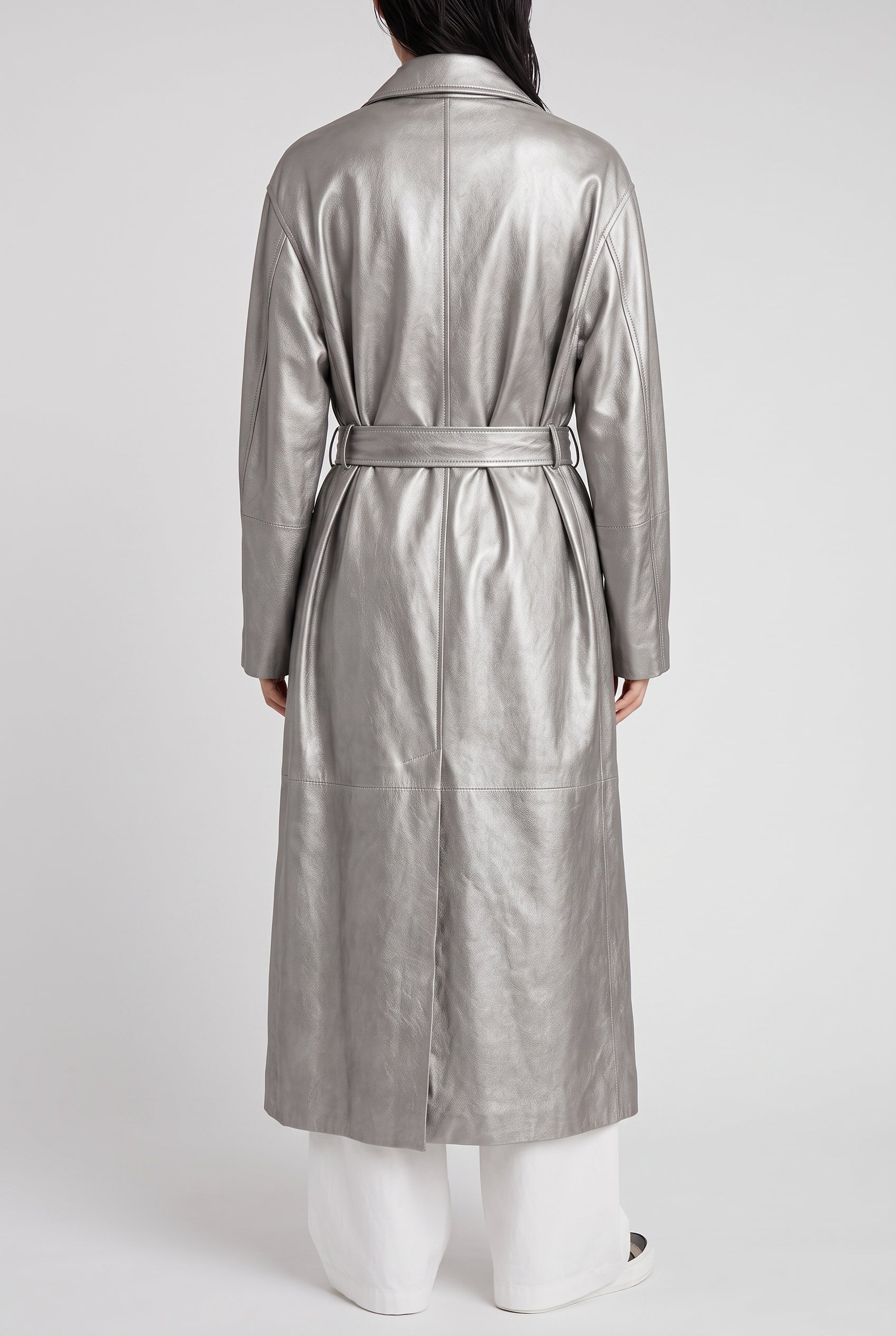 BRUNELLO CUCINELLI WOMEN'S SILVER BELTED LEATHER JACKET