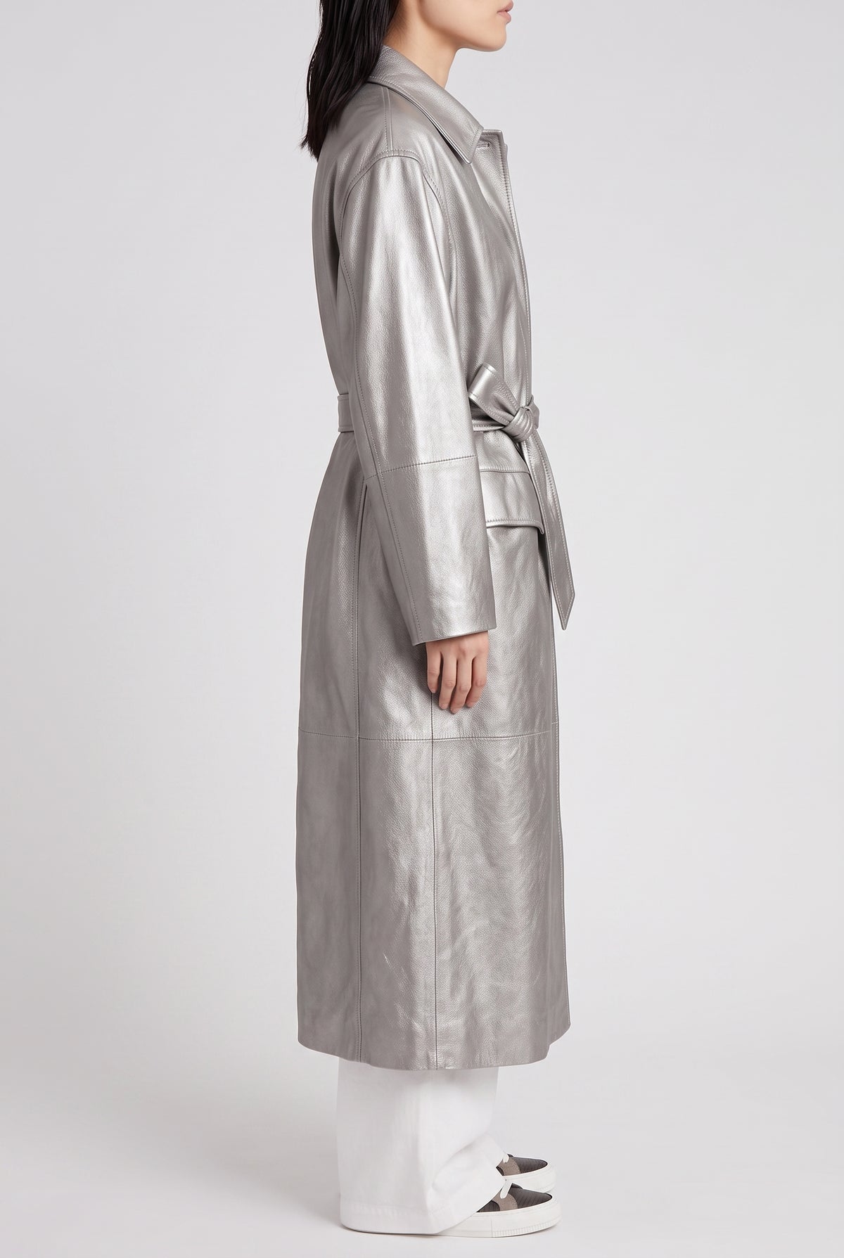 BRUNELLO CUCINELLI WOMEN'S SILVER BELTED LEATHER JACKET