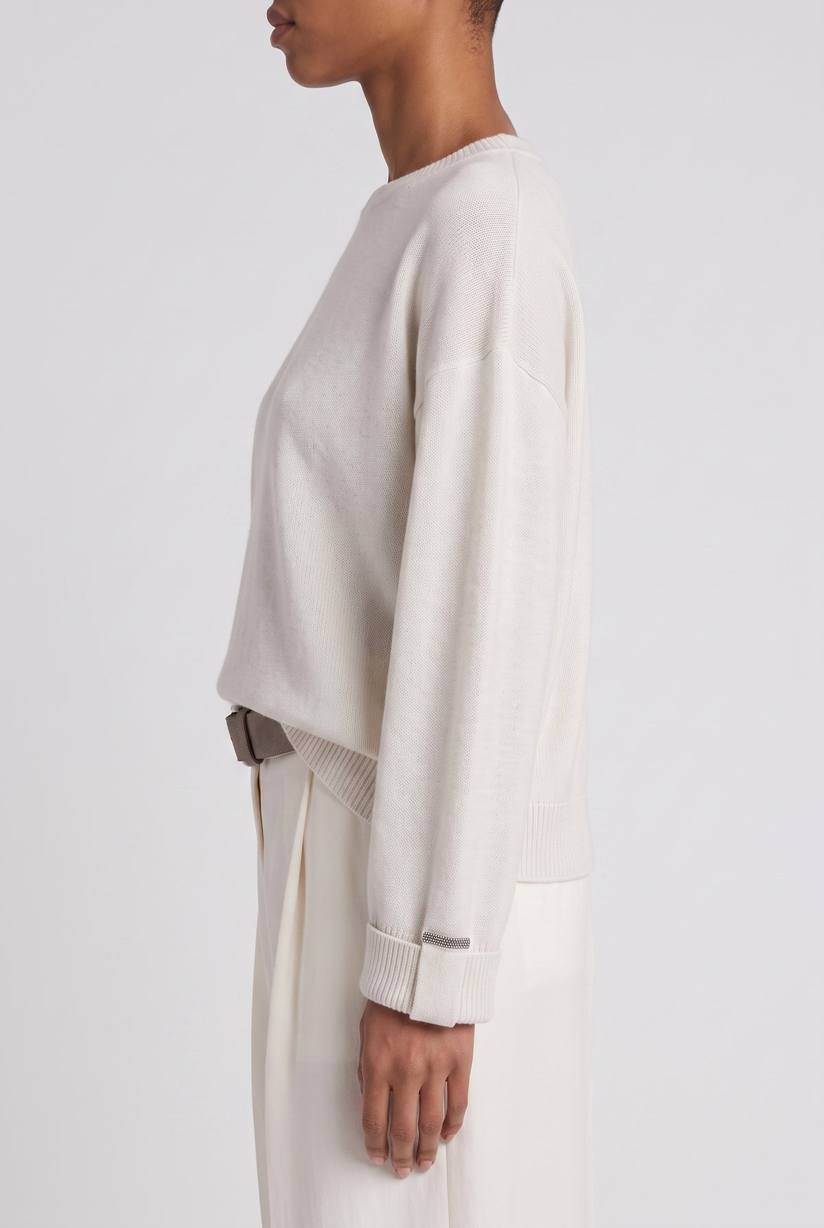 BRUNELLO CUCINELLI WOMEN'S WHITE WOOL RELAXED SWEATER