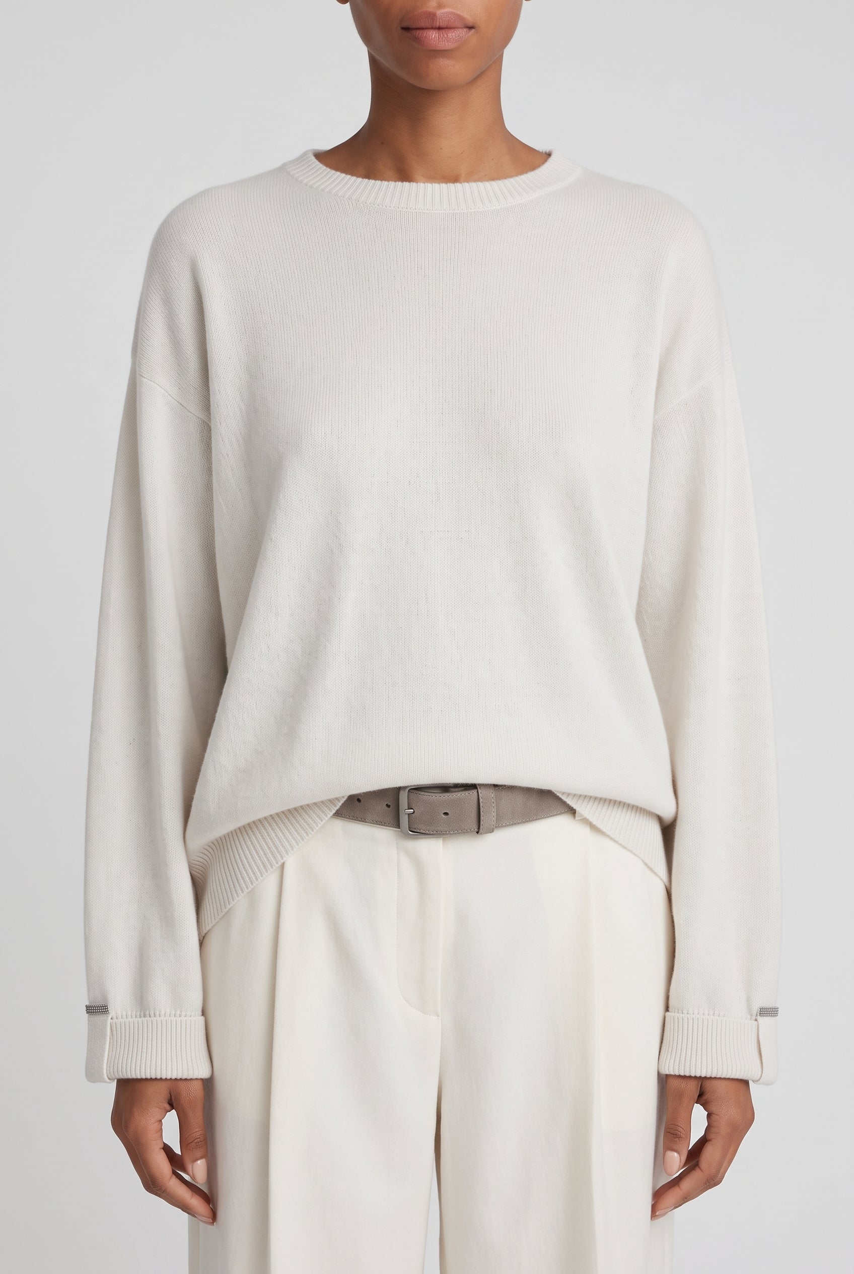 BRUNELLO CUCINELLI WOMEN'S WHITE WOOL RELAXED SWEATER