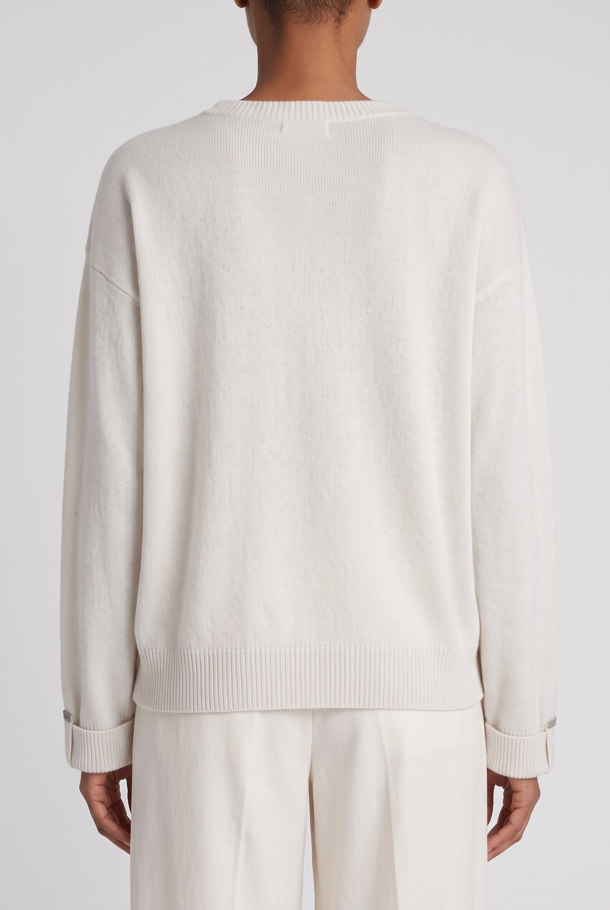 BRUNELLO CUCINELLI WOMEN'S WHITE WOOL RELAXED SWEATER