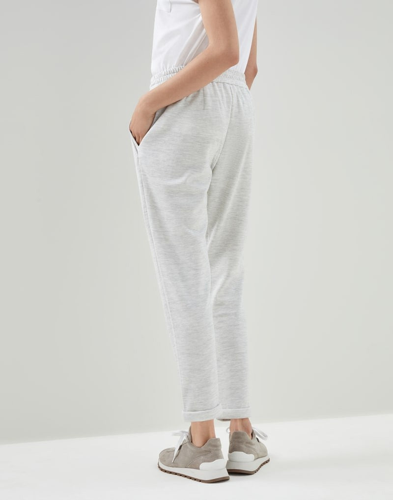 BRUNELLO CUCINELLI WOMEN'S LIGHT GREY COTTON BLEND TROUSERS