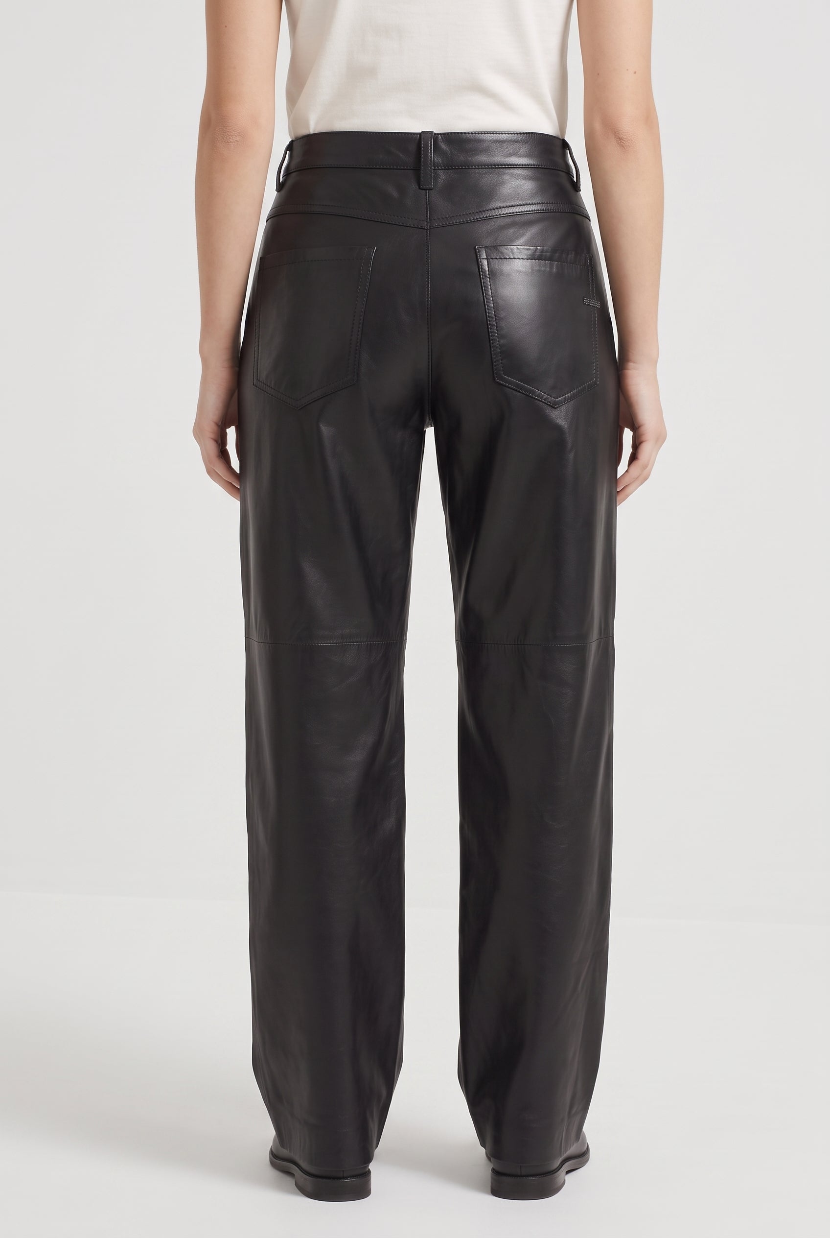 BRUNELLO CUCINELLI WOMEN'S BLACK LEATHER WIDE TROUSERS