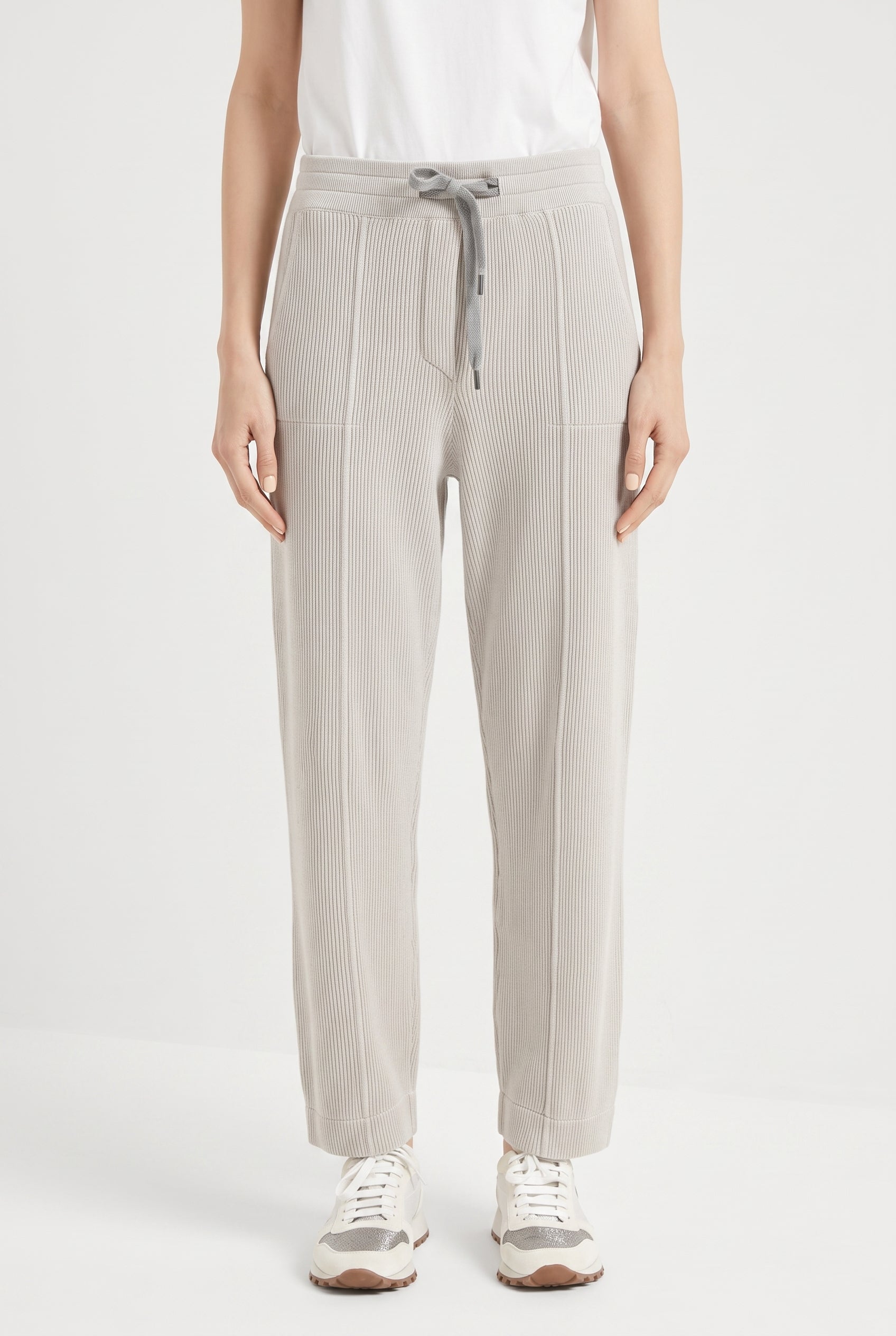BRUNELLO CUCINELLI WOMEN'S LIGHT GREY RELAXED TROUSERS