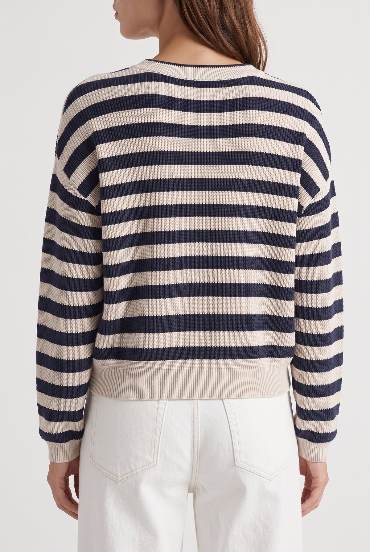 BRUNELLO CUCINELLI WOMEN'S NAVY STRIPED COTTON SWEATER