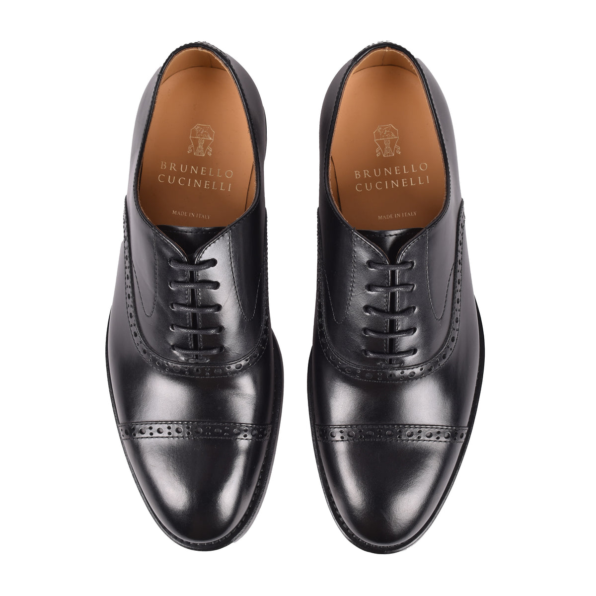 BRUNELLO CUCINELLI MEN'S BLACK LEATHER BROGUE SHOES