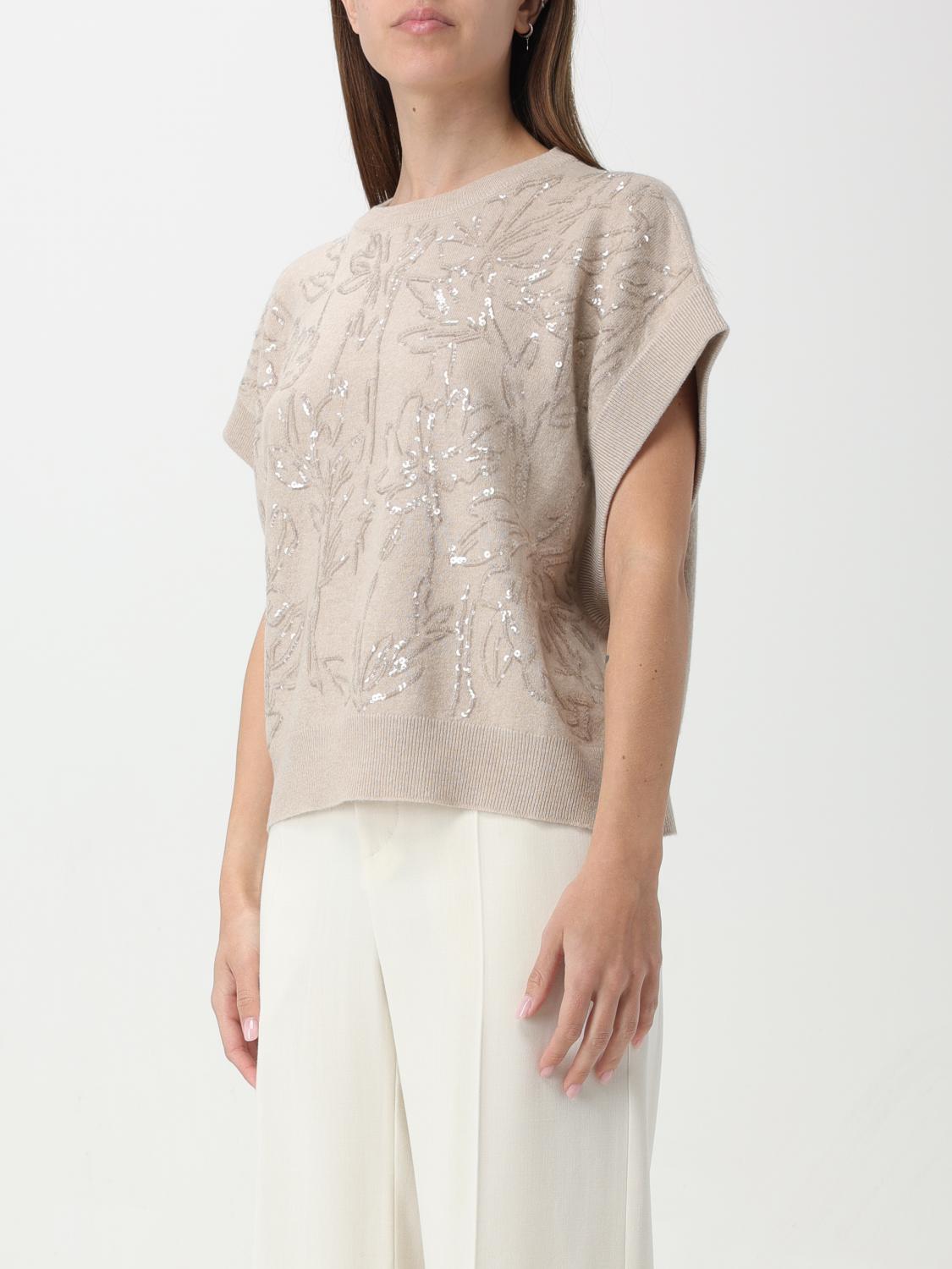 BRUNELLO CUCINELLI WOMEN'S BEIGE WOOL SILK SWEATER