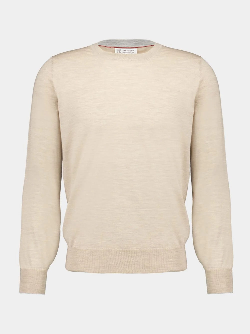 BRUNELLO CUCINELLI MEN'S BEIGE WOOL CREWNECK SWEATER