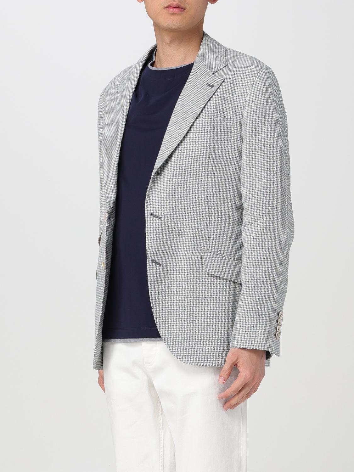 BRUNELLO CUCINELLI MEN'S LIGHT GREY LINEN JACKET